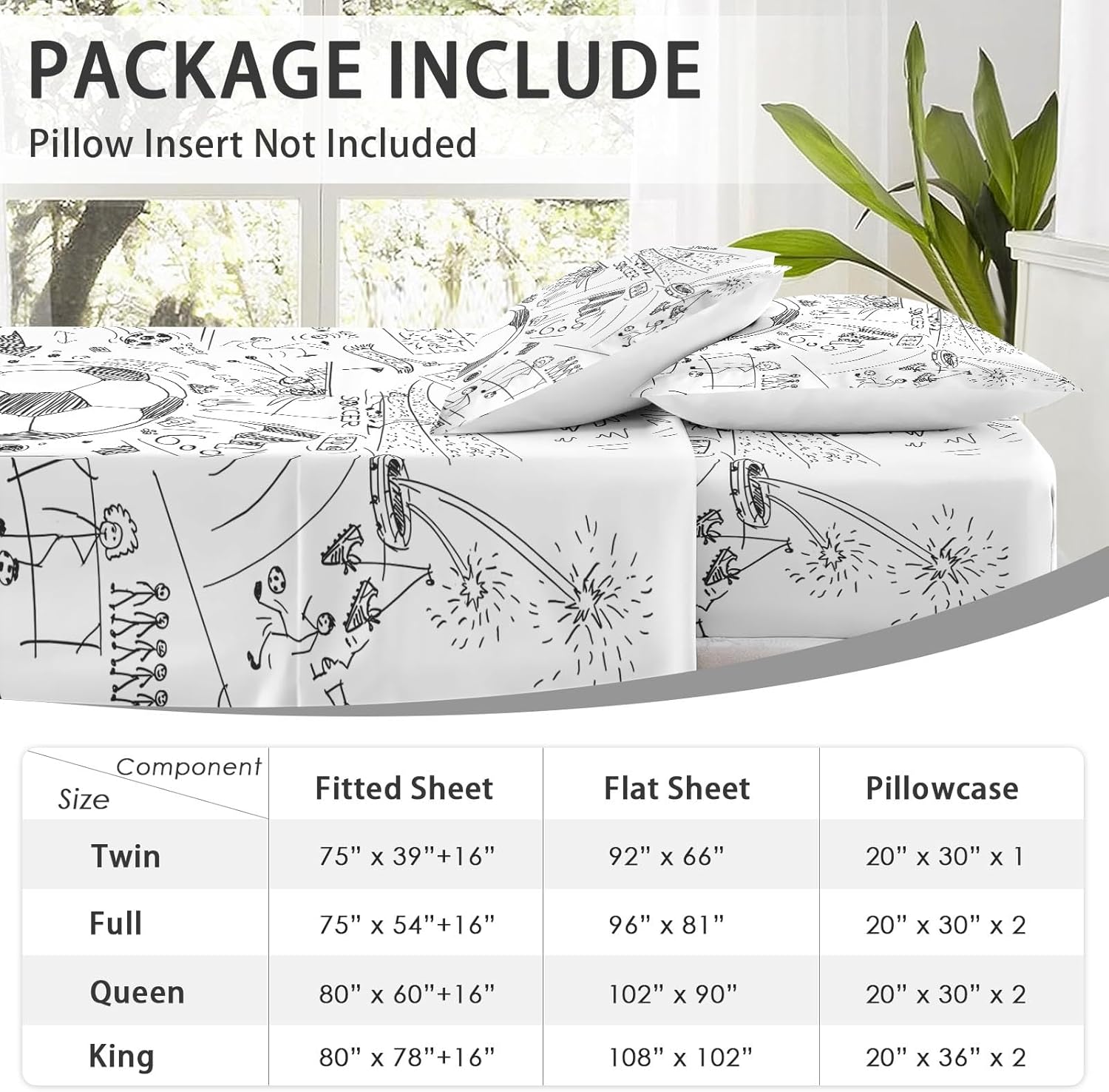 Full Size 4 Pcs Bed Fitted Sheet Set with 14" Deep Pocket, Game Soccer Painting Flat Sheet Set for Kids and Adults, Sport Ball Football Bedding with 2 Pillowcases for Bedroom Decor - Image 6