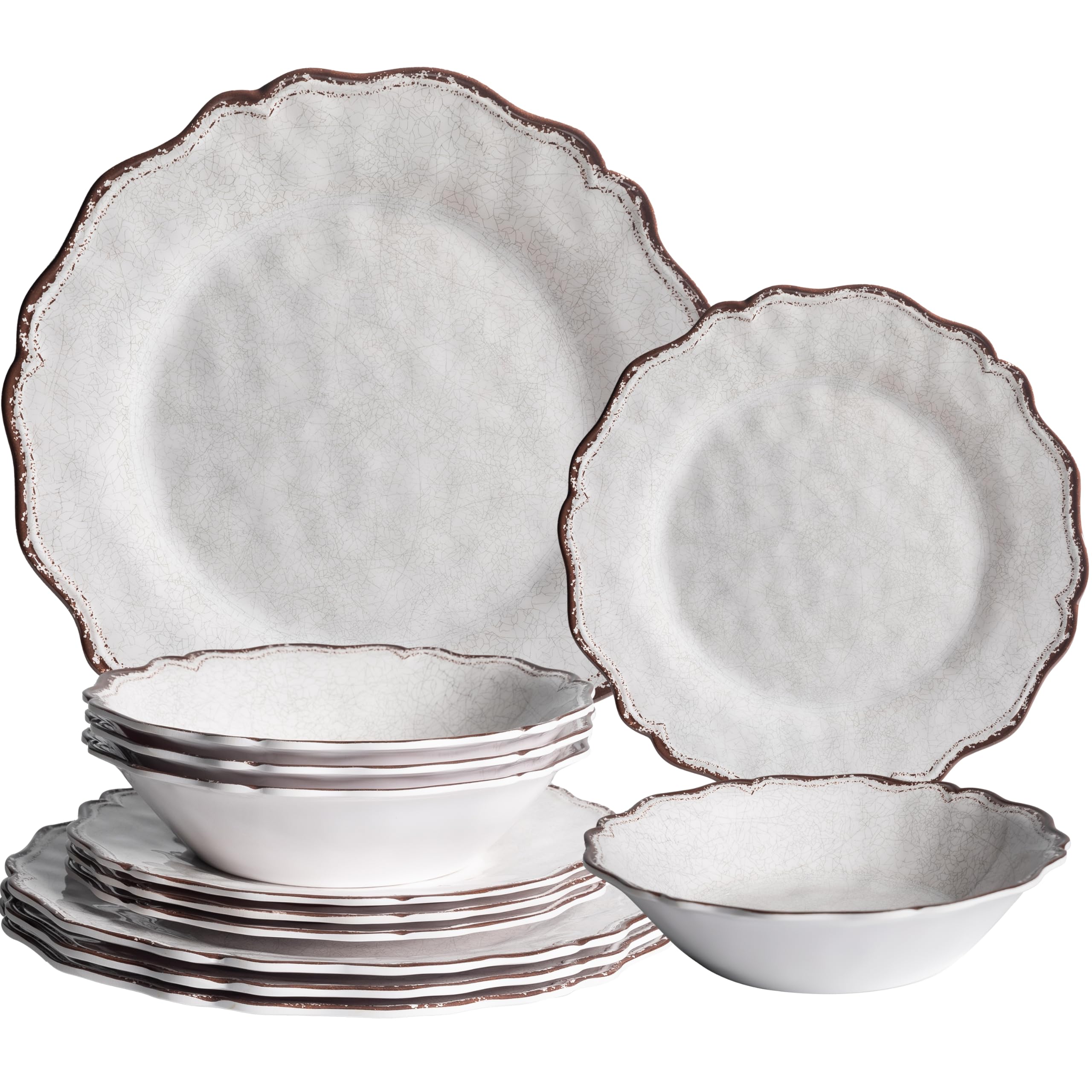 LEHAHA Juego de vajilla presidencial 100 % melamina, 12 piezas de platos y cuencos de alta gama para exteriores, juego de platos irrompibles de camping para 4, juego de cena irrompible para interiores