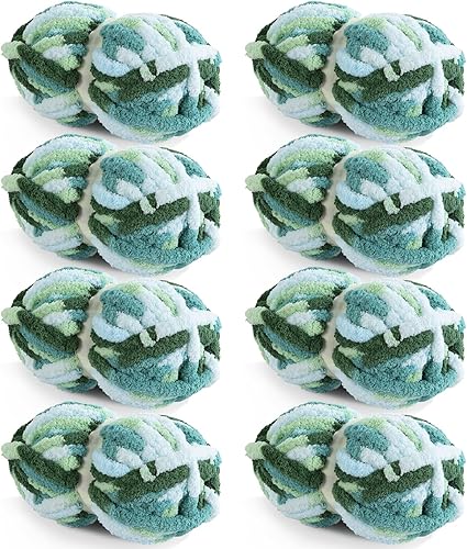 HOMBYS Paquete de 8 hilos gruesos gigantes para tejer a ganchillo, hilo súper voluminoso, grande, suave y esponjoso, de teñido anudado, hilo de