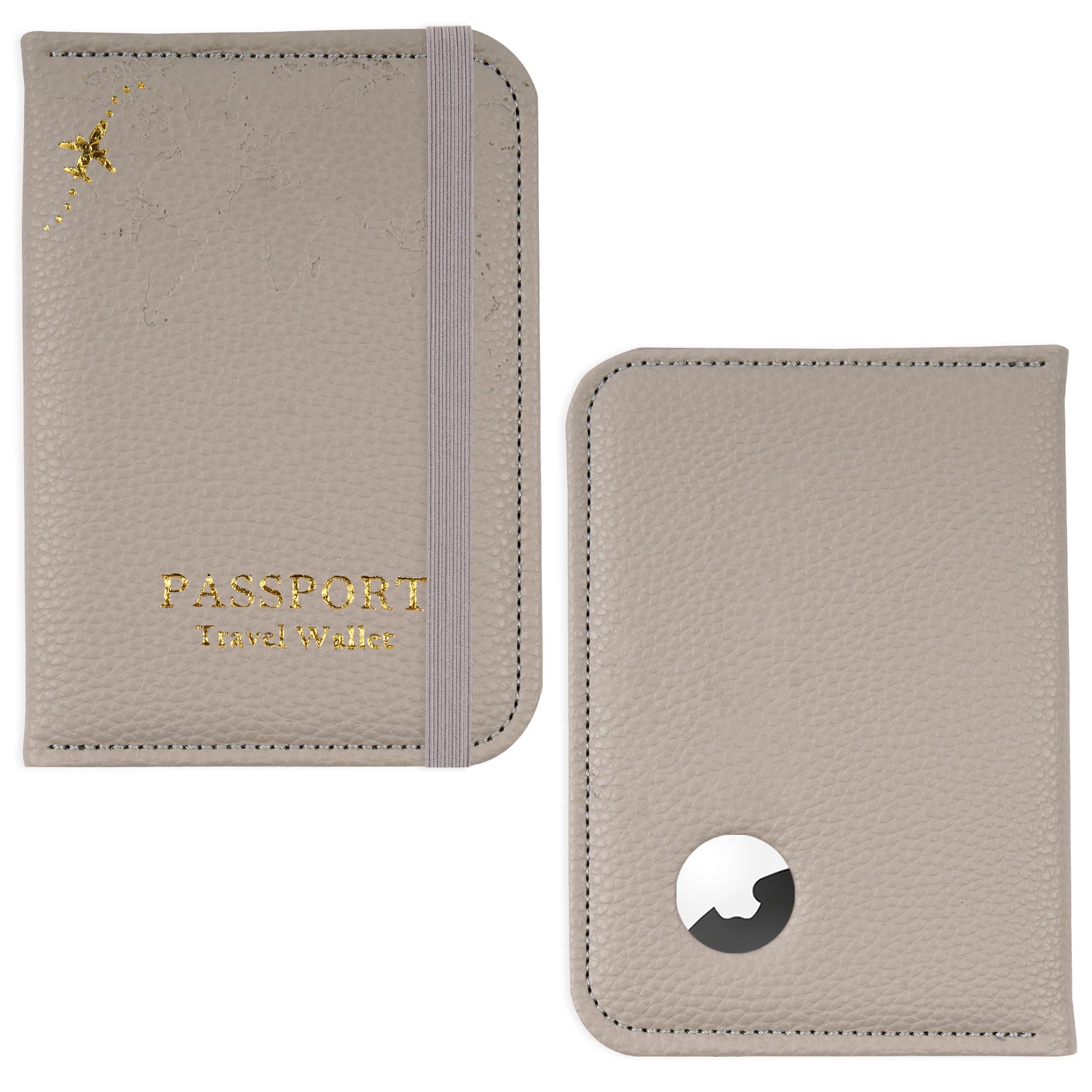 Hennaja Passport Holder with Airtag Slot, Airtag Passport Wallet for Men Women, Slim Leather Passport Holder Case Family for Travel Anti-Lost(1-Grey)