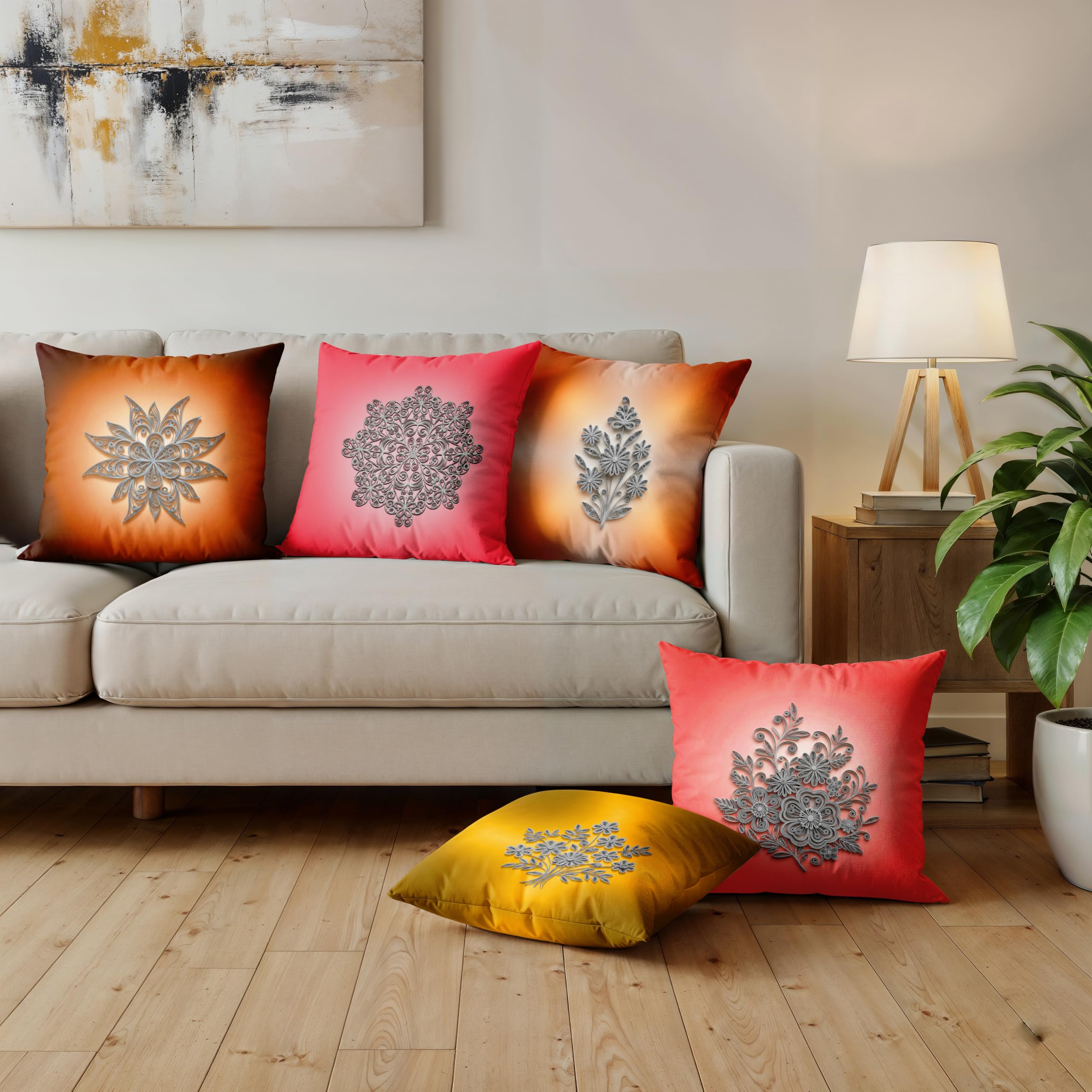 Ultimate Trends Digital Printed Soft Cotton Feel Polyester Decorative Cushion Cover, Modern Eligent Designs, Heavy Long Life Fabric,12 inch X 12 inch Set of 5,Multicolor 01-image-36