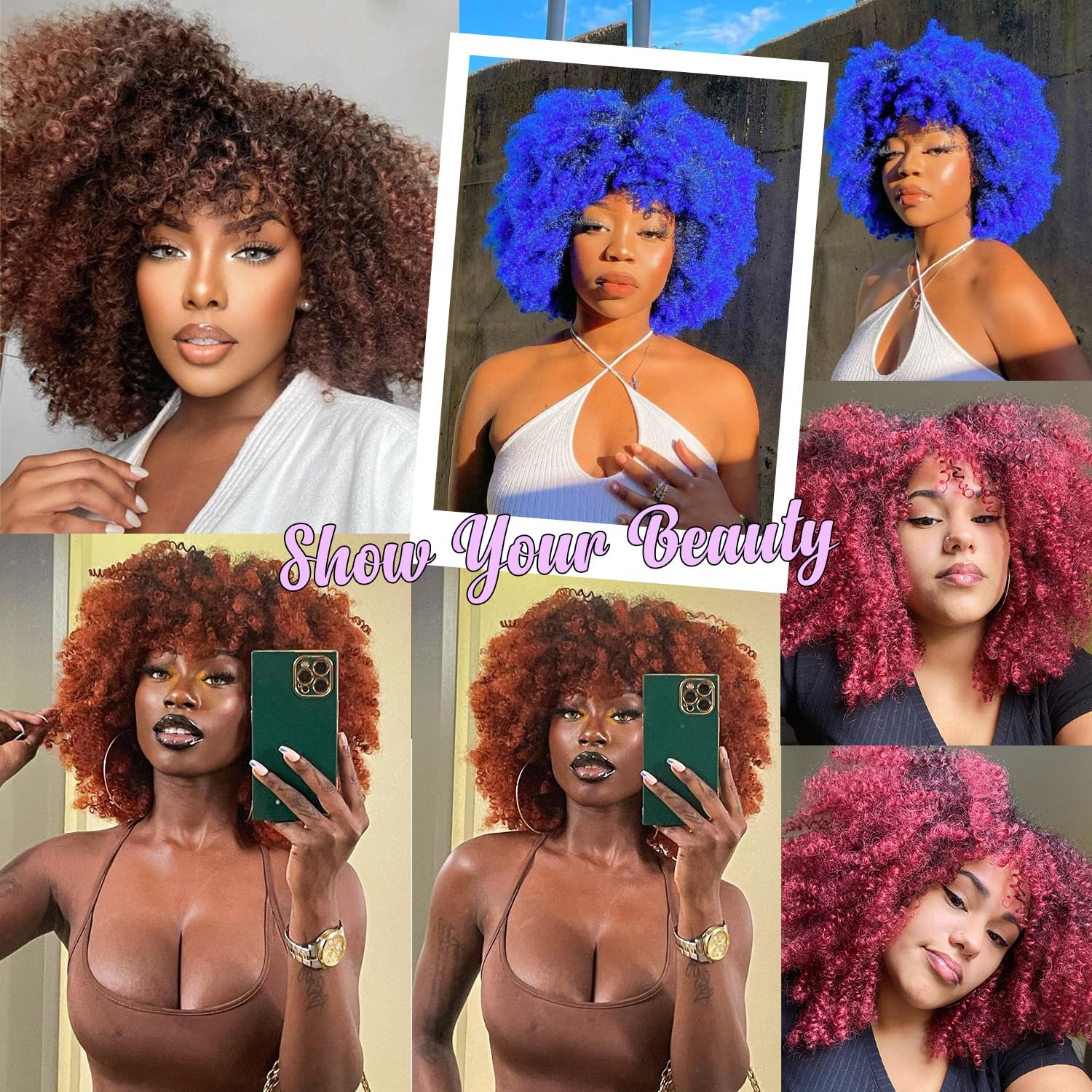 ANNISOUL Curly Afro Wigs for Black Women Afro Kinky Curly Wig with Bangs No Glue,Full and Fluffy Like a Bomb for Daily and Work Dark Brown