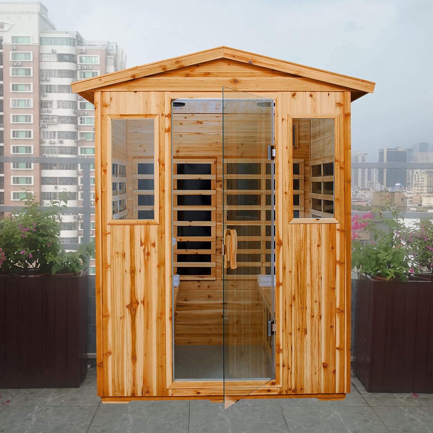 Saunas 904V Far Infrared Sauna, Outdoor Wooden Dry Sauna Low EMF (Hemlock Wood, 4-Person Size)