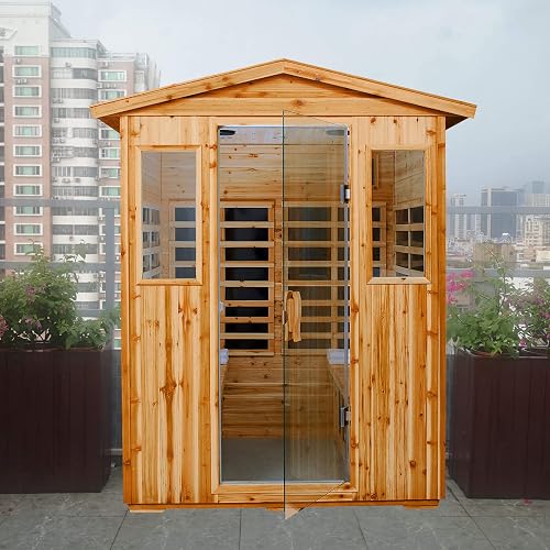 Saunas 904V Far Infrared Sauna, Outdoor Wooden Dry Sauna Low EMF (Hemlock Wood, 4-Person Size)