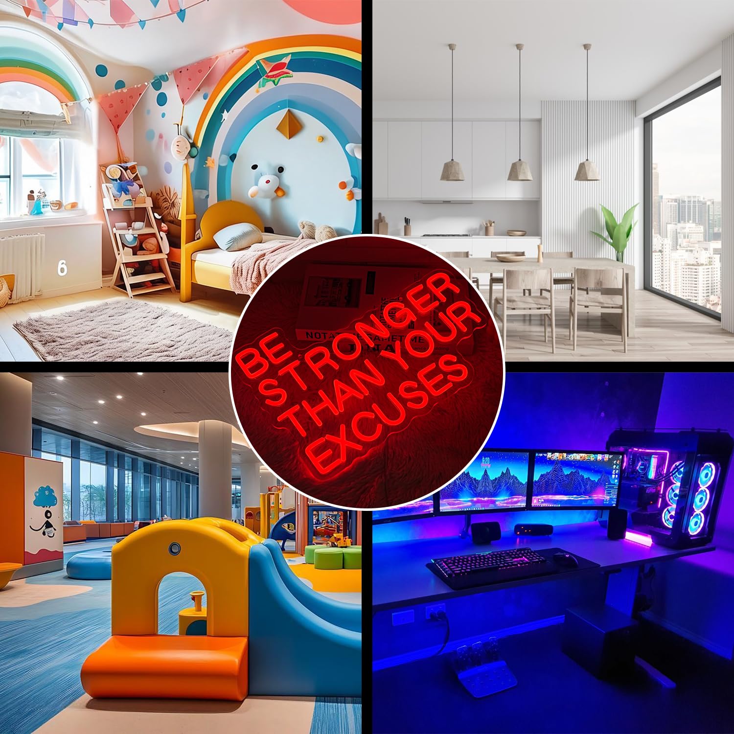 Be Stronger Than Your Excuses Insegna al neon per decorazione da parete Palestra Insegna luminosa al neon Lettera rossa Luce al neon dimmerabile LED per palestra Sala fitness Club Gamer Room