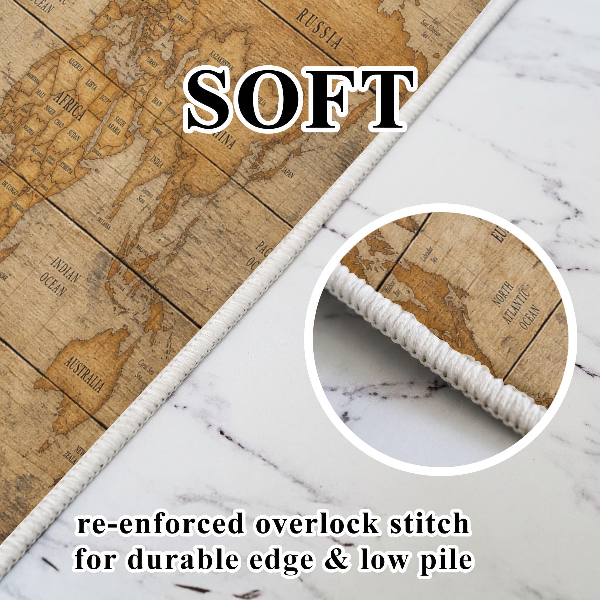 Tapis Salon Rond 180cm Carte du Monde Boussole Lavable | Antidérapant Poil Ras Tapis Rond Style Nautique Rétro pour Chambre Salle a Manger Salon Décoration D'intérieur