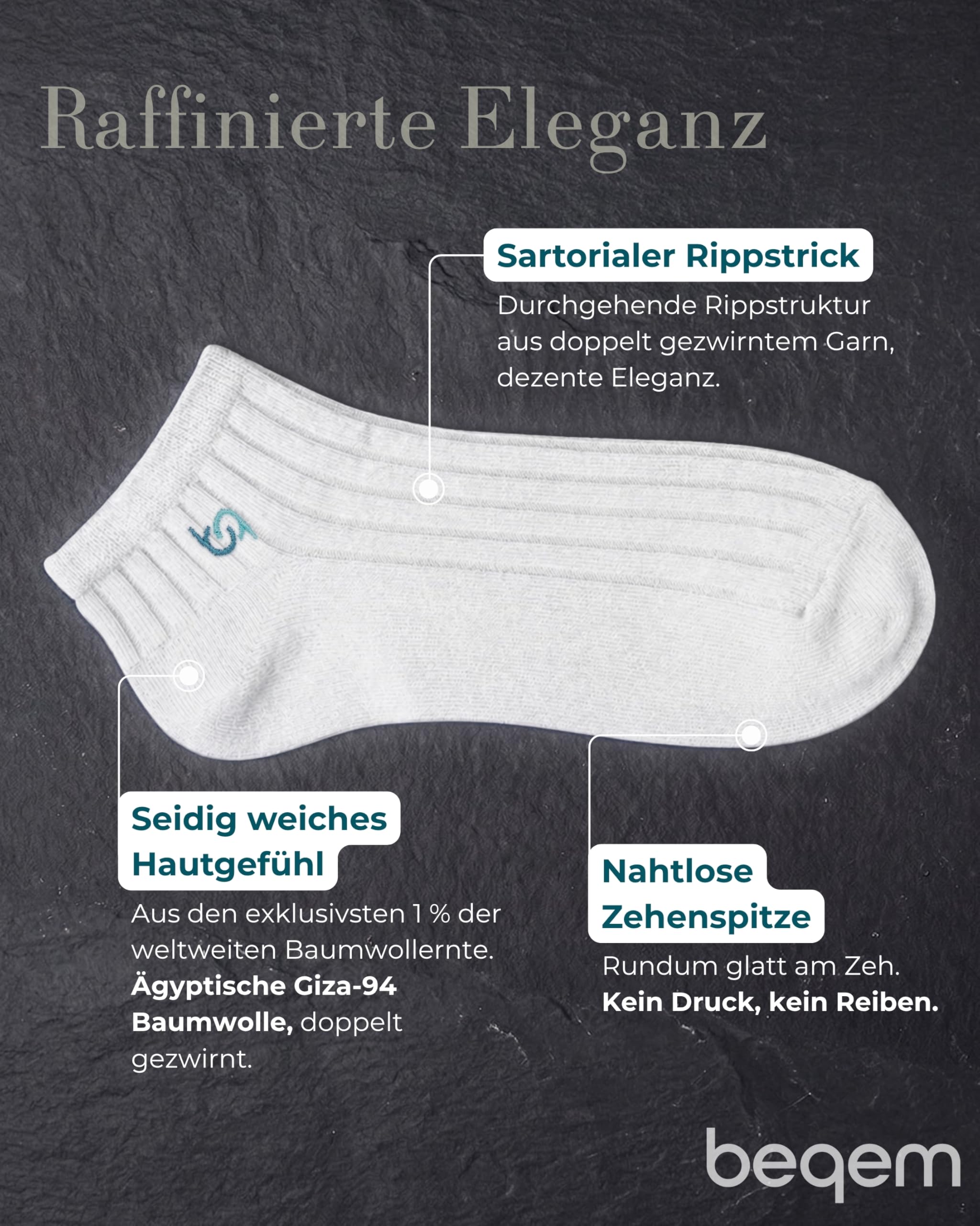 Lot de 4 paires de chaussettes de sport fines en coton égyptien - Pour homme et femme - Tricot côtelé - Sans couture au niveau des orteils