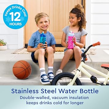 Bentgo Kids Stainless Steel Water Bottle and Replacement Straws Set (Sharks)