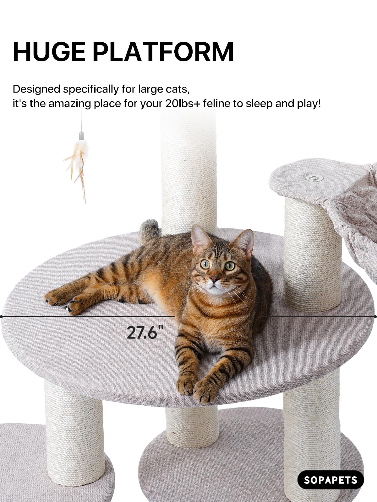 Sopapets Extra Large Cat Tree Tower for Indoor Cats Large Adult, Maine Coon Cat Tree with Hammock (Begin, 64.2“H)