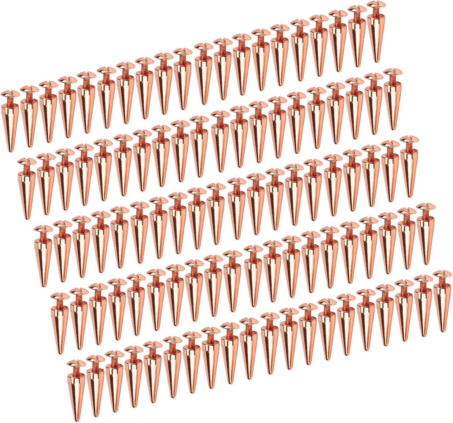 Punk Cone Spikes Studs 100 Sets | 10x26mm Rosy Gold Screw Rivets for DIY Clothing & Accessories/Jackets/Boots | Metal Plating, Color - Fast, High Hardness (Spikes)