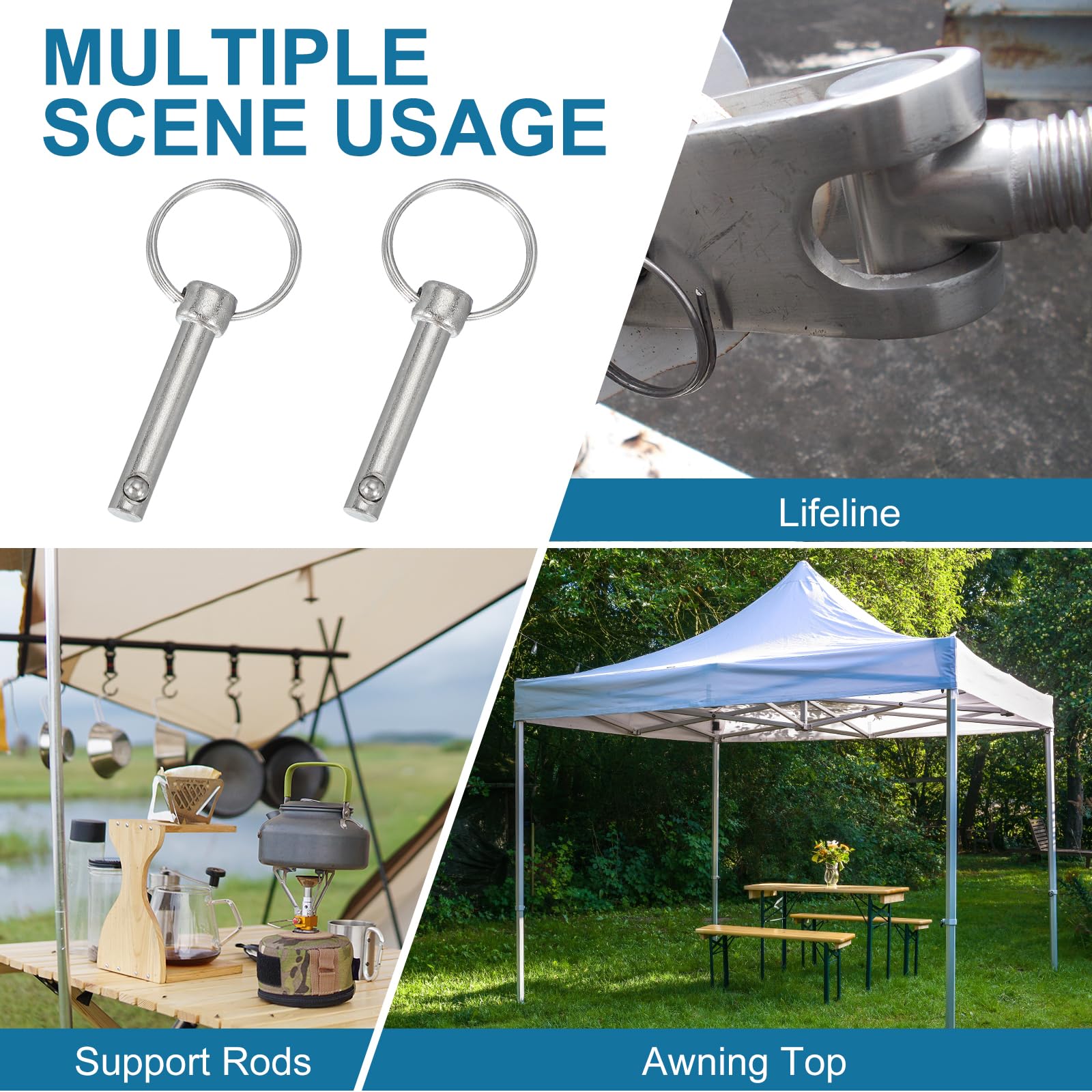 QUARKZMAN Spilla a Rilascio Rapido, Dia 1/4"(6mm) Lunghezza Utilizzabile 1.02"(26mm) Lunghezza Totale 2.28"(58mm) Spilla Bimini in Acciaio al Carbonio per Accessori Nautici, 4Pz
