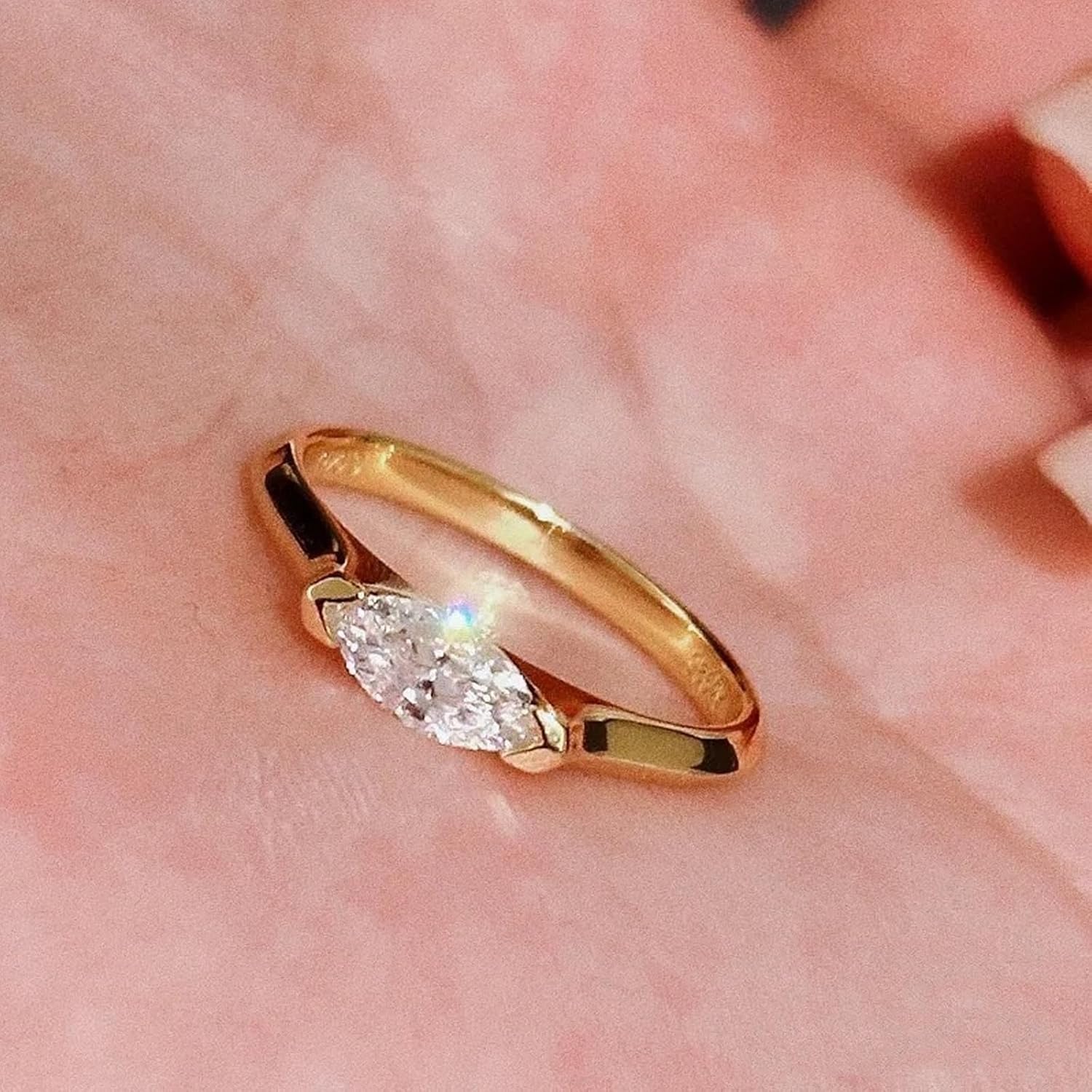 14k Gold Plated Rings for Women-Non Tarnish, 2ct Cubic Zirconia Solitaire Pear Marquise Shape, 925 Sterling Silver Fake Diamond Ring for Engagement Wedding, Trendy Jewelry for Her - Image 8