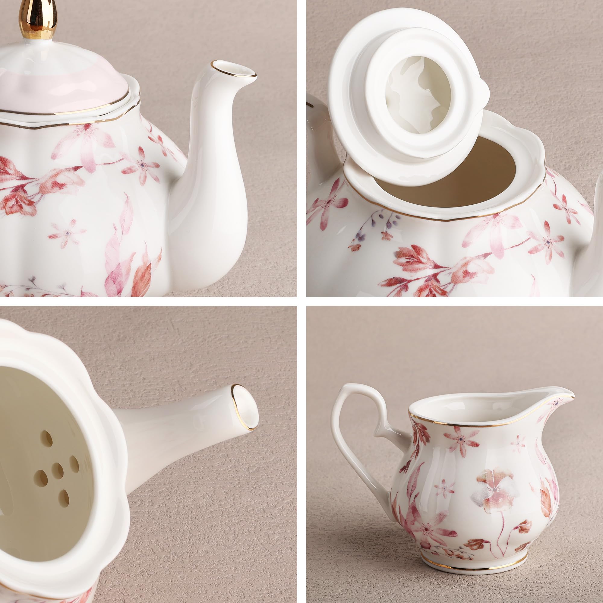 Gemerkt oud porselein mokka / mocca servies compleet / theeservies set rozen / bloemen - wit - Servies compleet / set