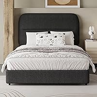 HOMBCK Twin Boucle Bed Frame with Headboard - Soft Upholstered Kids Twin Size, Rounded Corners, Wood Slats, No Box Spring, Easy Assembly, Black
