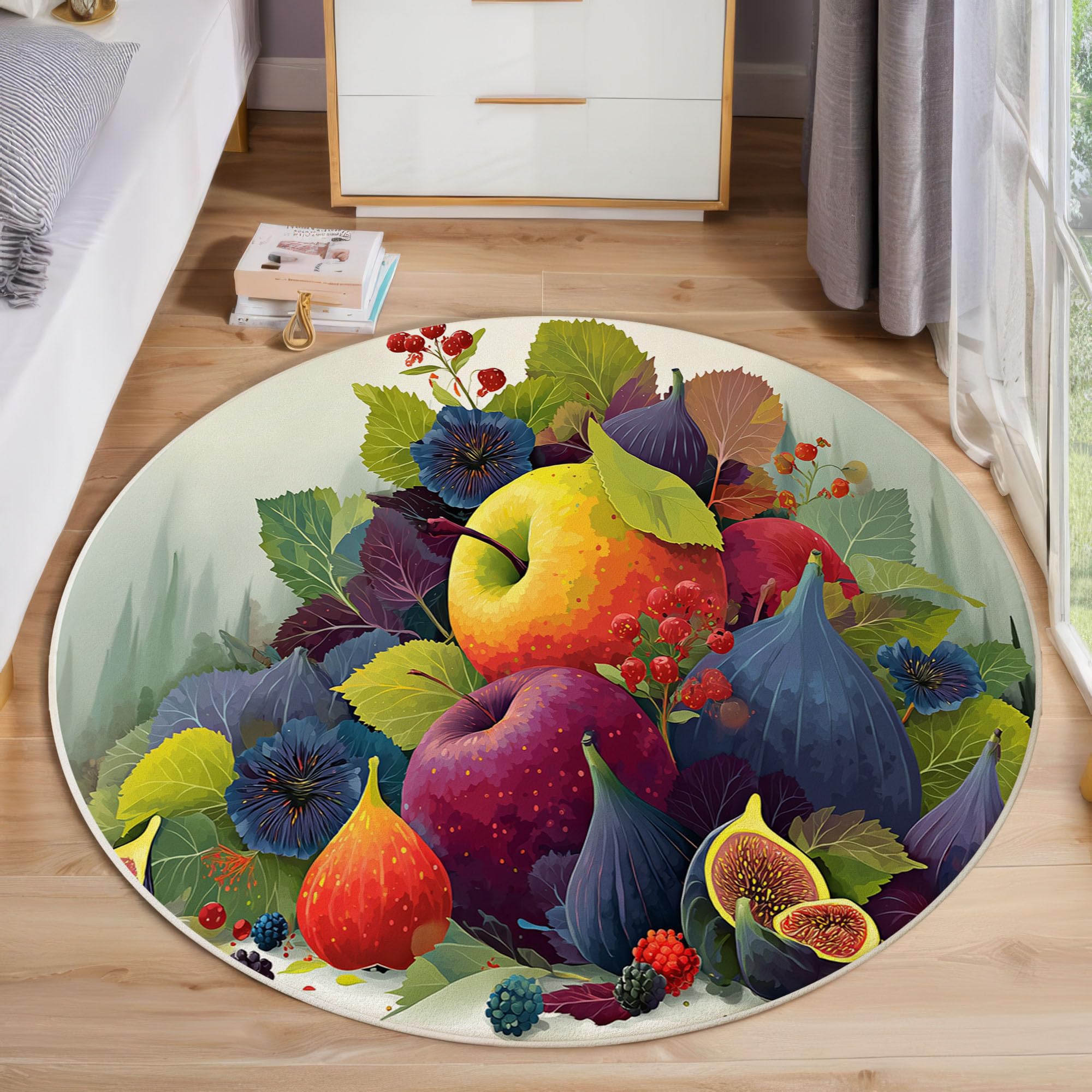 Tapis rond antidérapant lavable motif botanique pour éviter les glissades