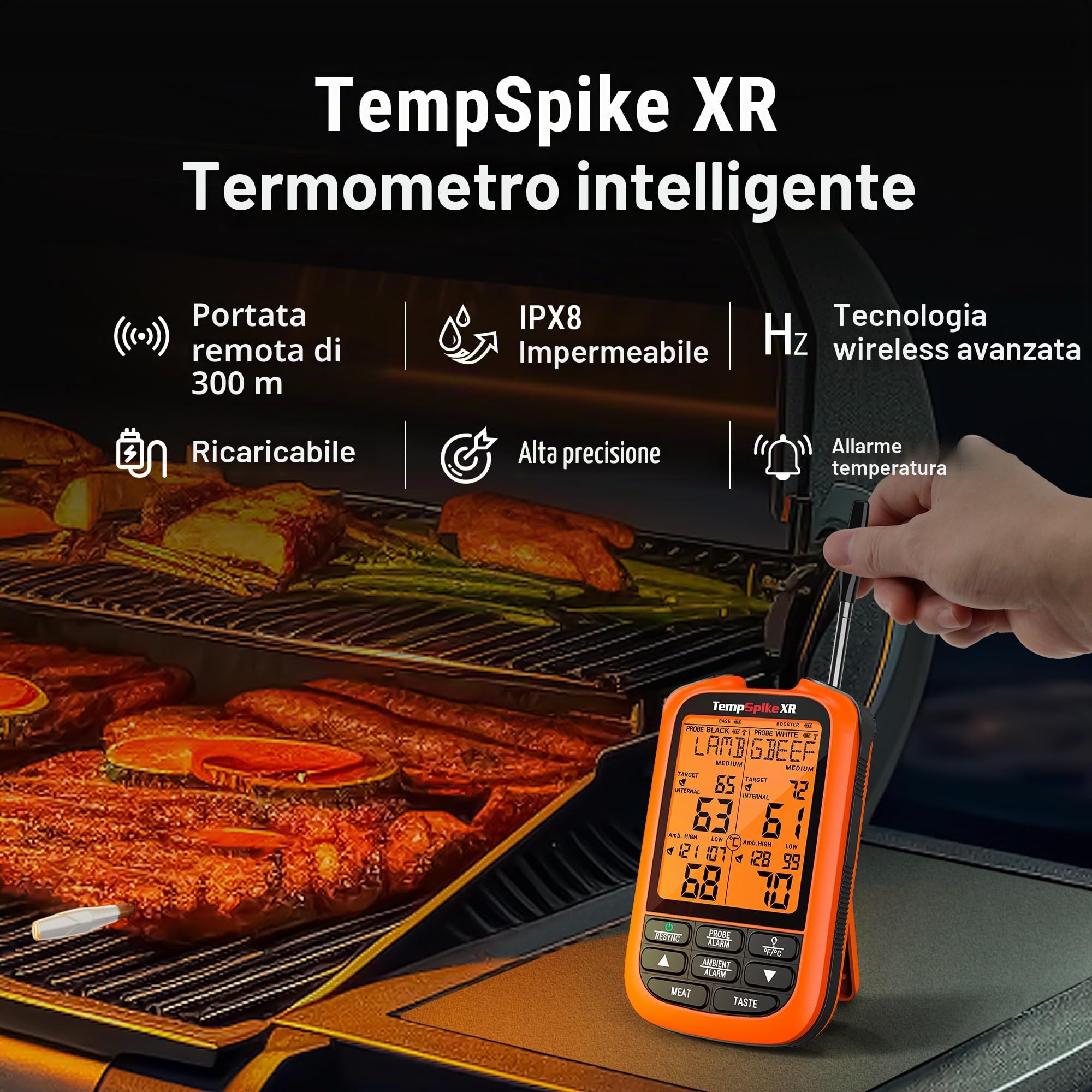 ThermoPro TempPro XR 300 M Termometro da cucina Termometri per carne wireless digitale con 2 sonde ultrafine aggiornate Termometro per affumicatore wireless per forno/girarrosto/stufa/griglia