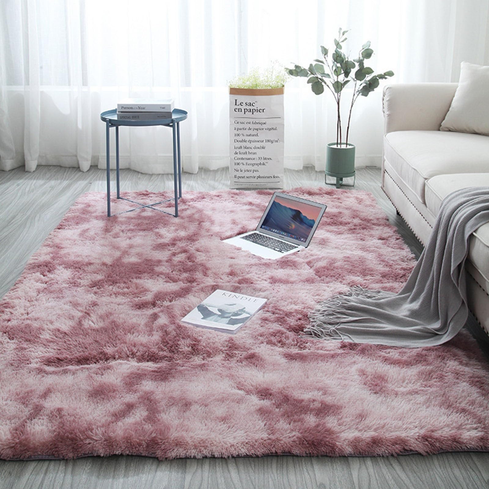 Tapis salon shaggy lavable 110x220 grand tapis chambre rose violet doux