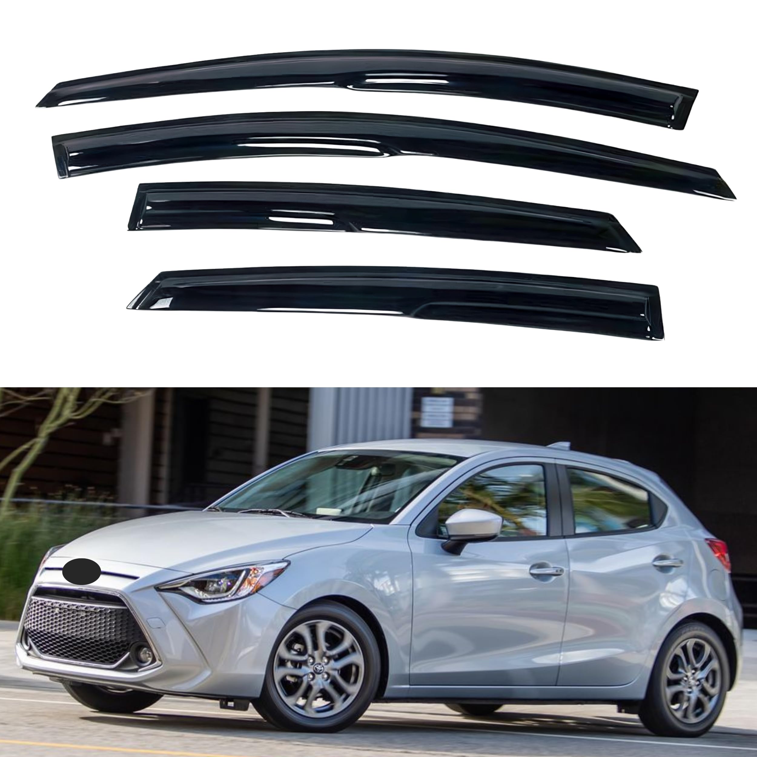 IG Window Visor for Toyota Yaris iA Hatchback 2016-2020 & Scion iA Hatchback 2016-2020, Rain Guard Tape-On Side Vent Deflector Mugen Style, 2016 2017 2018 2019 2020 (Hatchback Only)