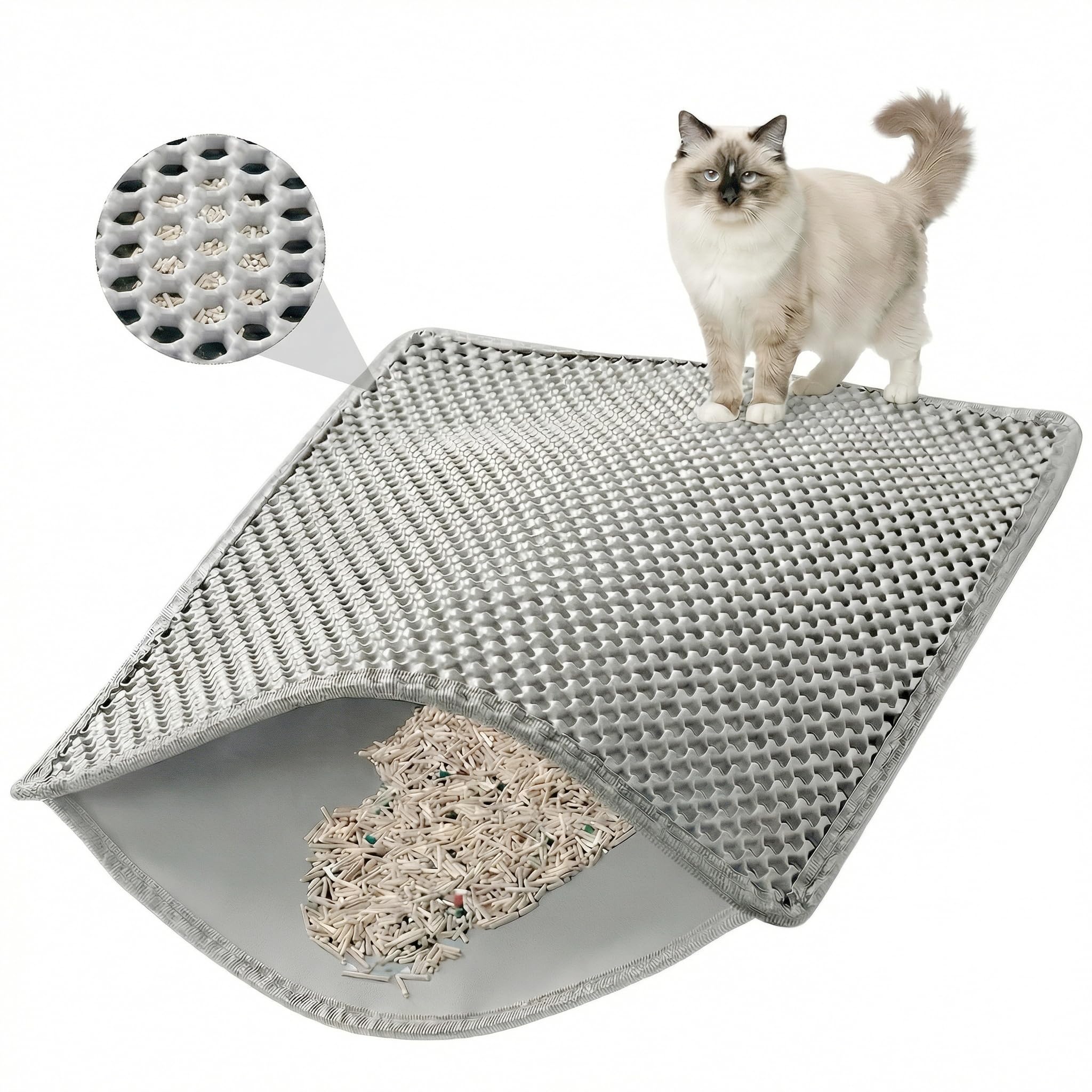 PalNests Cat Litter Mat 60x40cm, Double Layer Honeycomb Cat Litter Trapper Mat, Waterproof & Urine Proof EVA Material, Non-Slip Soft on Paws Scattering Control for Kitty Litter Tray Box, Easy Clean