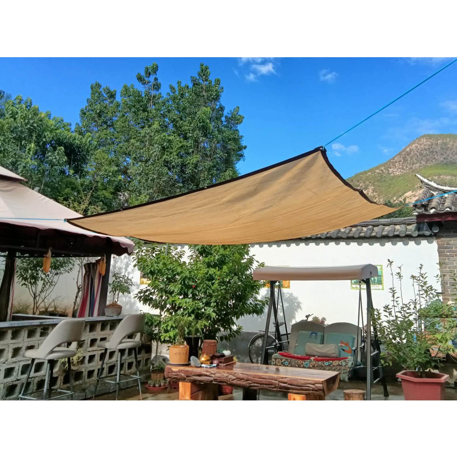 Red de sombra beige de 10 x 10 m, protección UV, 90 % de protección solar, tela de sombra para patio, jardín, pérgola, invernadero, lona de malla duradera con ojales