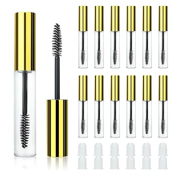 COSIDEA 12PCS Empty Gold 10ml castor oil mascara tube and wand spoolies with tubes bottles