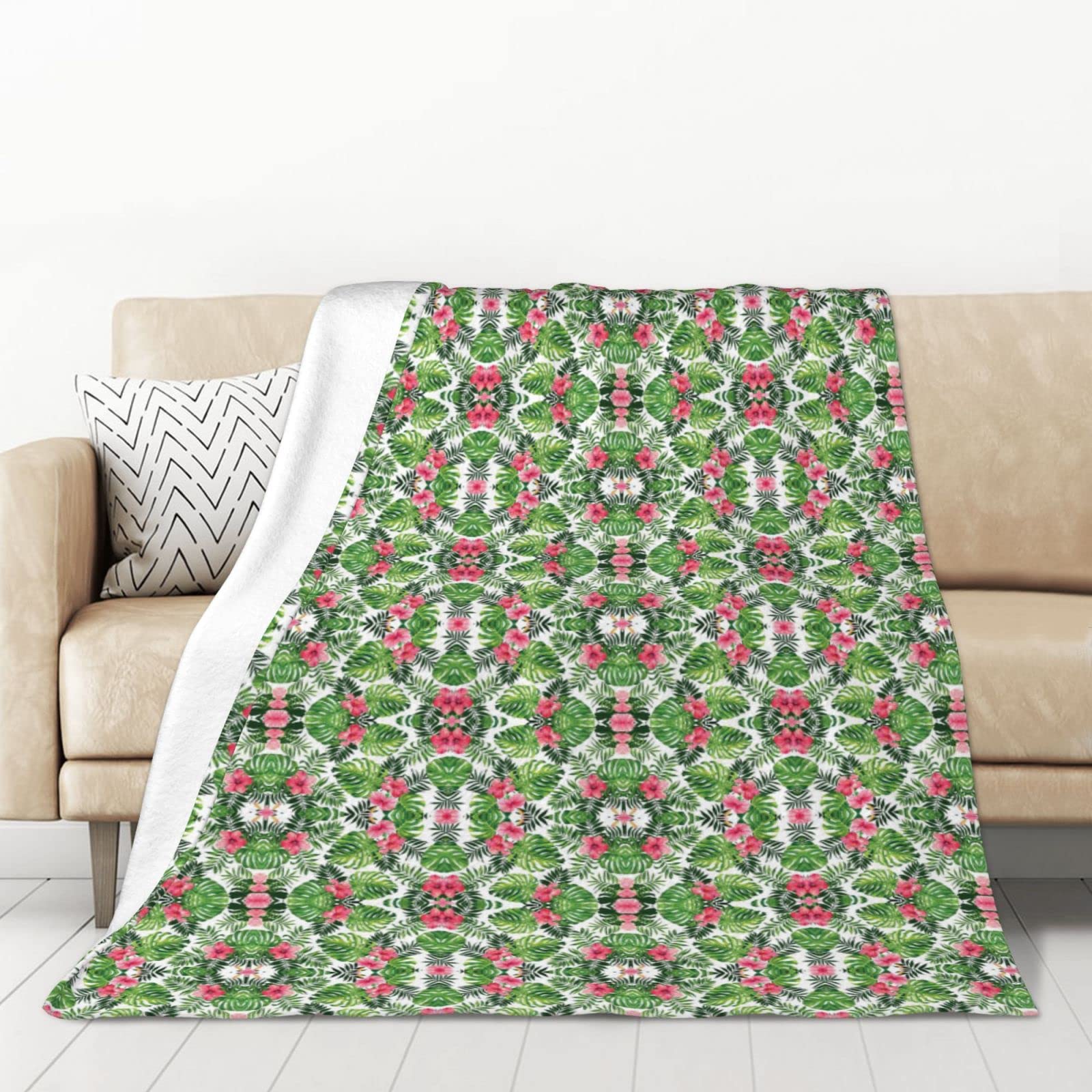 Couverture flanelle feuilles tropicales, le cadeau parfait chaud et doux