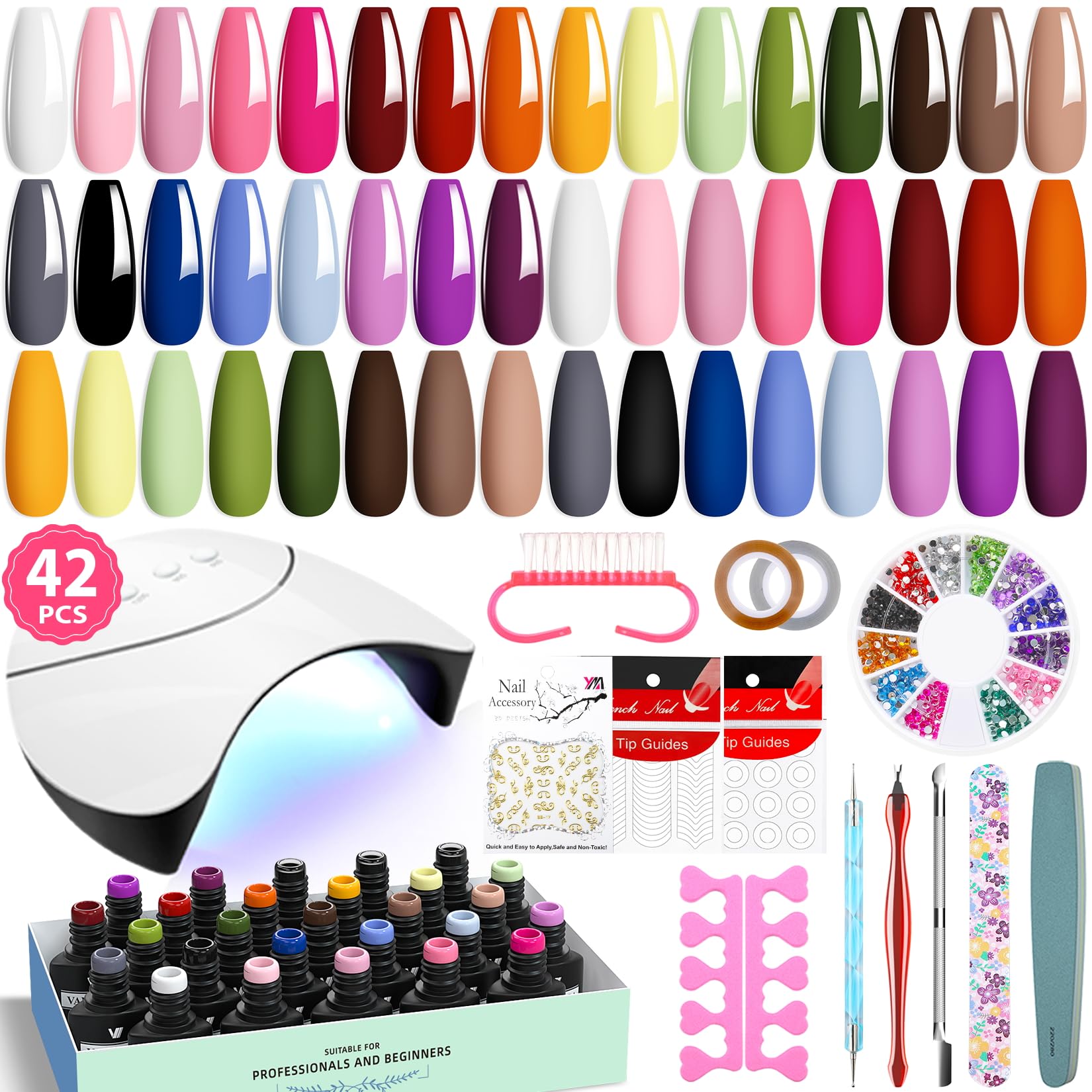 Amazon.com : VANREESA 42 Pcs Gel Nail Polish Kit with U V Light 24