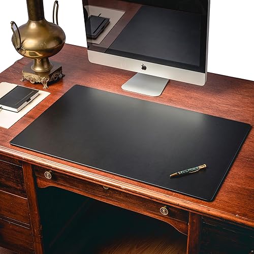 Miniatura 2 de DACASSO Tapete clásico de cuero para escritorio, de cuero de lujo para escribir, protector acolchado para superficie de escritorio ejecutivo (negro,