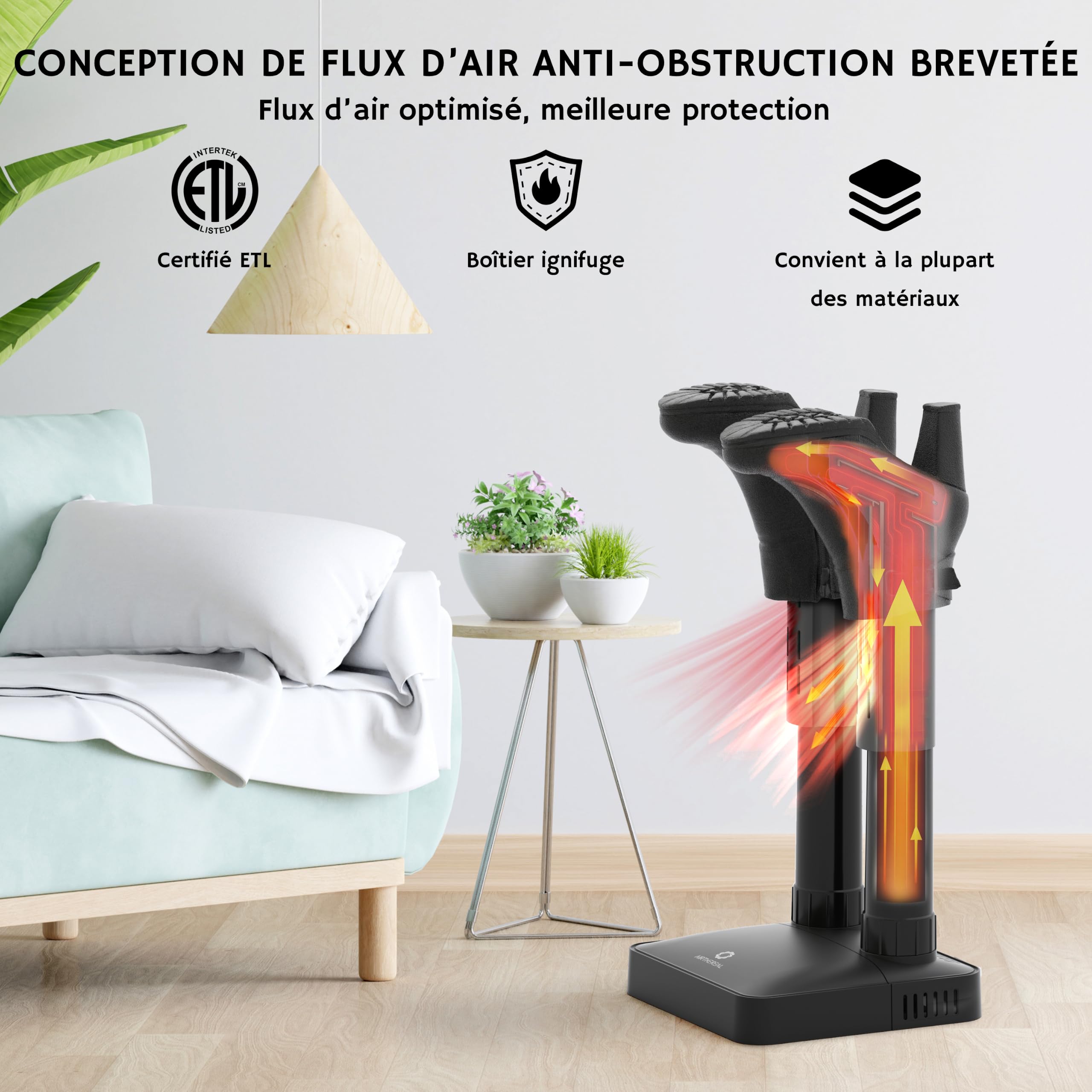 AIRTHEREAL SD36 Sèche-Chaussures Électrique, Silencieux et Sans Ventilateur