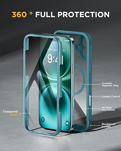 Miniatura 796 de Miracase Glass Series - Funda magnética para iPhone 15, compatible con MagSafe, de cuerpo completo, protector de pantalla de vidrio 9H integrado