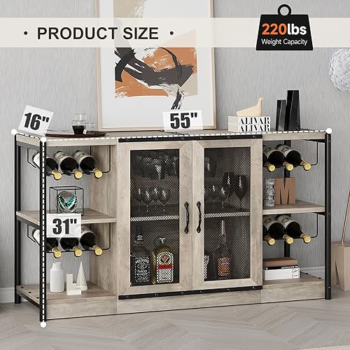 Miniatura 8 de GAOMON Gabinete de bar de vinos, gabinete de licor para licor y vasos, barras industriales y gabinetes de vino con almacenamiento y estante de vino,