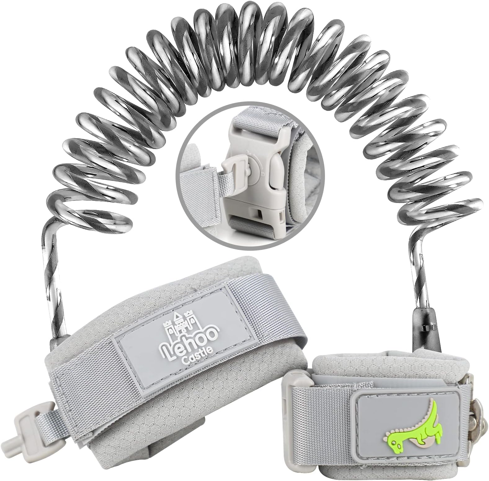 Lehoo Castle Anti Lost Wrist Link for Toddlers, 4.9ft Toddler Harness with Key Lock, Reflective Toddler Wrist Leash, Child Leash Harness, Leash for Kids (Grey)