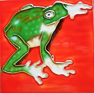 Frog hand painted ceramic art tile 6x6 inches with easel back
