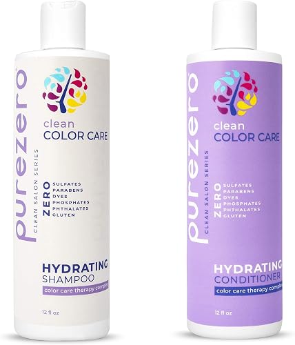 Purezero Clean Color Care Hydrating Shampoo & Conditioner Set - Toning, Balance for Color Treated Hair - Hydrate Dry Hair - Zero Sulfates, Parabens
