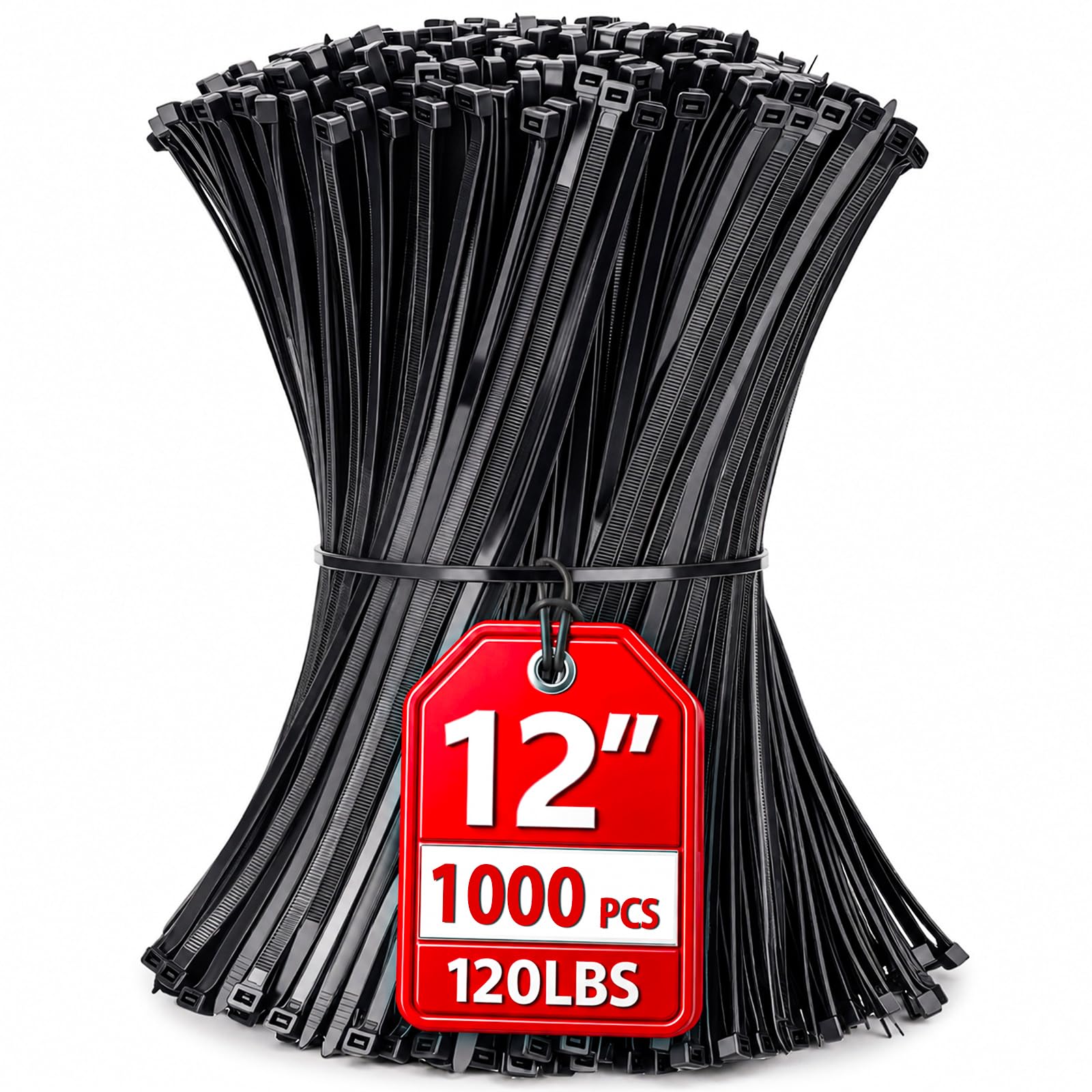 Zip Ties 12 inch, 1000 Pack Heavy Duty Black Zip Ties with 120 lbs Tensile Strength, Self-Locking Nylon Cable Ties,Wire Ties for indoor and outdoor use.