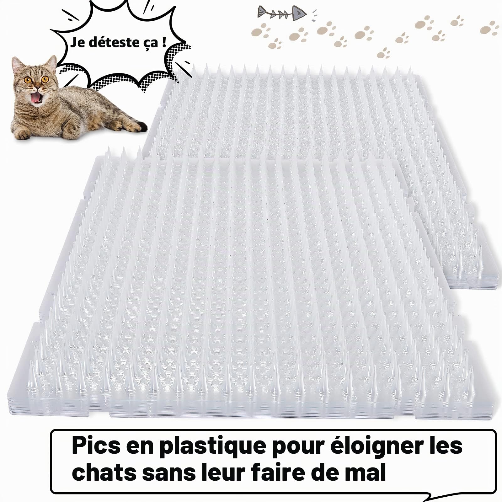 12 Pièces Tapis d'Extérieur Répulsif pour Chats Chats Chiens Tapis en Plastique avec des Pointes Tapis pour Animaux de Compagnie Dissuasif à Pointes Transparentes pour Canapé Fenêtre Jardin