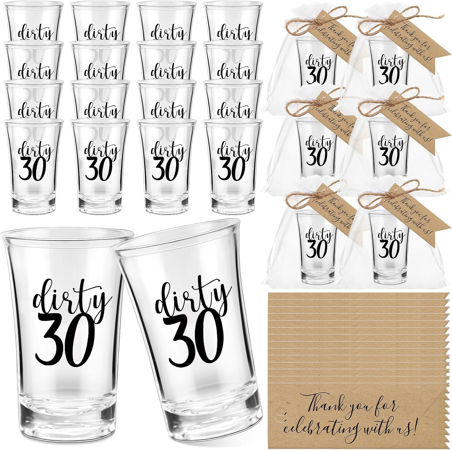 30 Set Dirty 30 Shot Glasses Birthday Party Favors, Acrylic