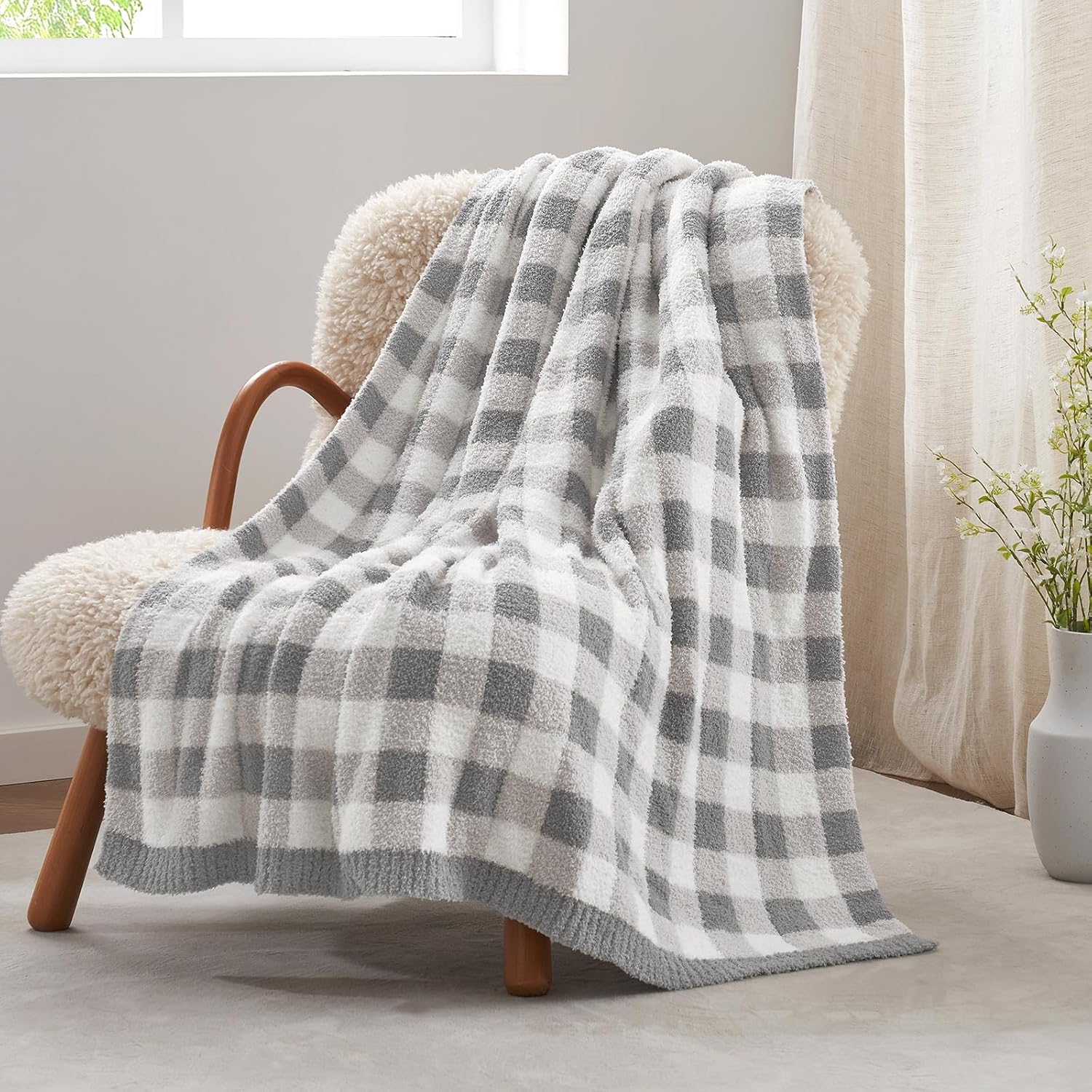 Snuggle Sac Checkered Throw Blanket for Couch, Super Soft, Cozy Warm Knit Decorative Blankets, Reversible Plaid Fluffy Throws for Sofa, Bed, Plaid Grey, 50x60 Inches - Image 7