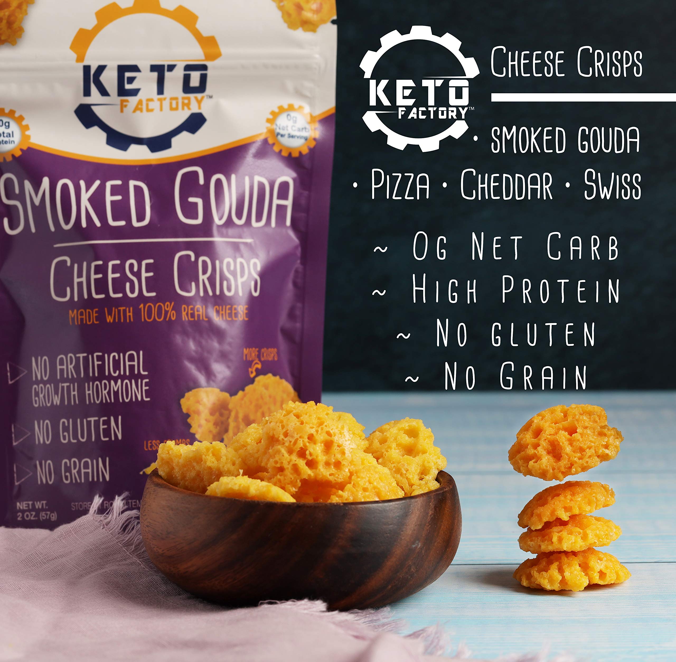 Buy Keto Factory 3Pack Pizza, Swiss and Smoked Gouda Cheese Crisps
