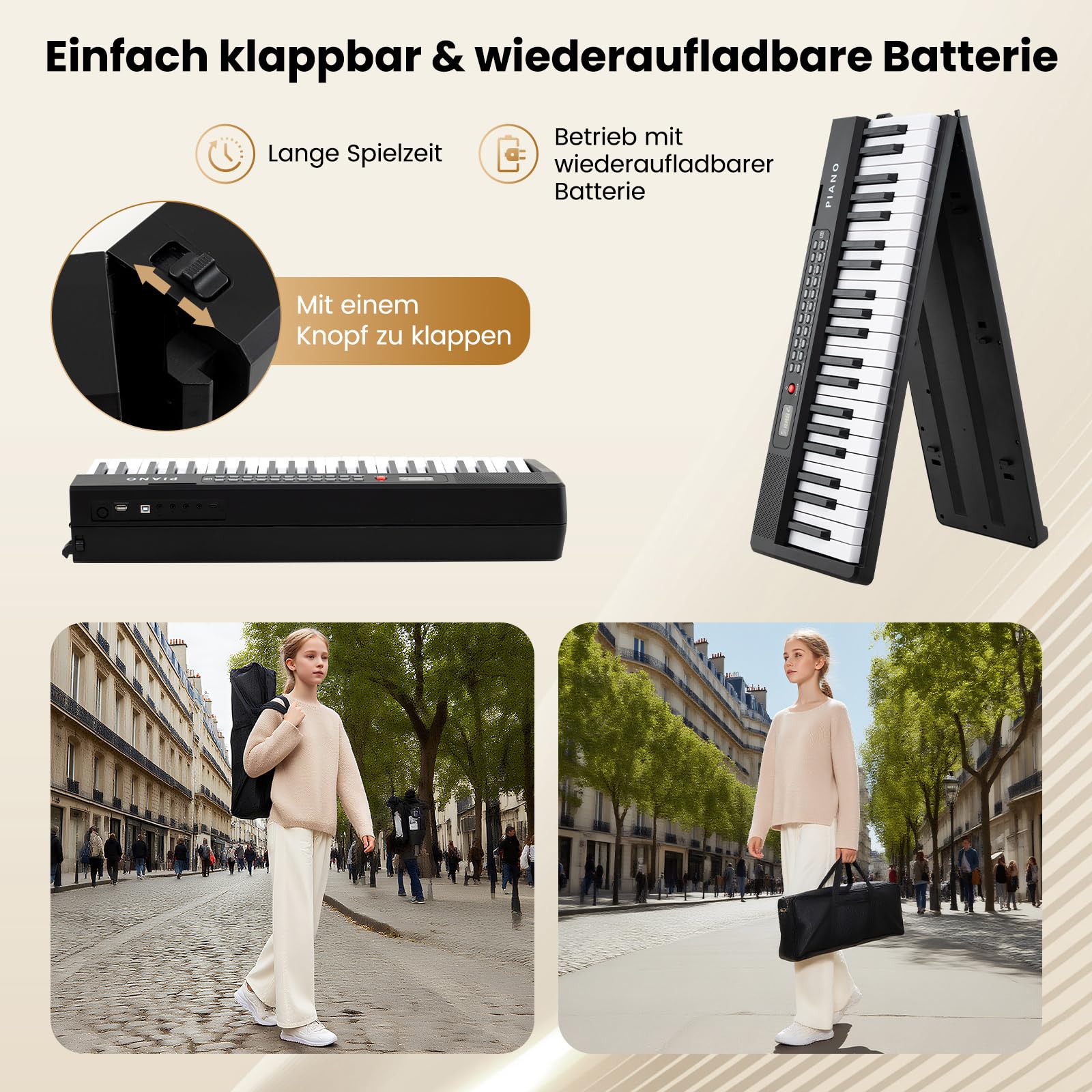 COSTWAY 88-klawiszowy keyboard Piano, składany fortepian, elektroniczny keyboard z funkcją split & 3 trybami nauki & pedałem sustain, przenośny fortepian cyfrowy z podwójnymi głośnikami, MP3/USB/MIDI