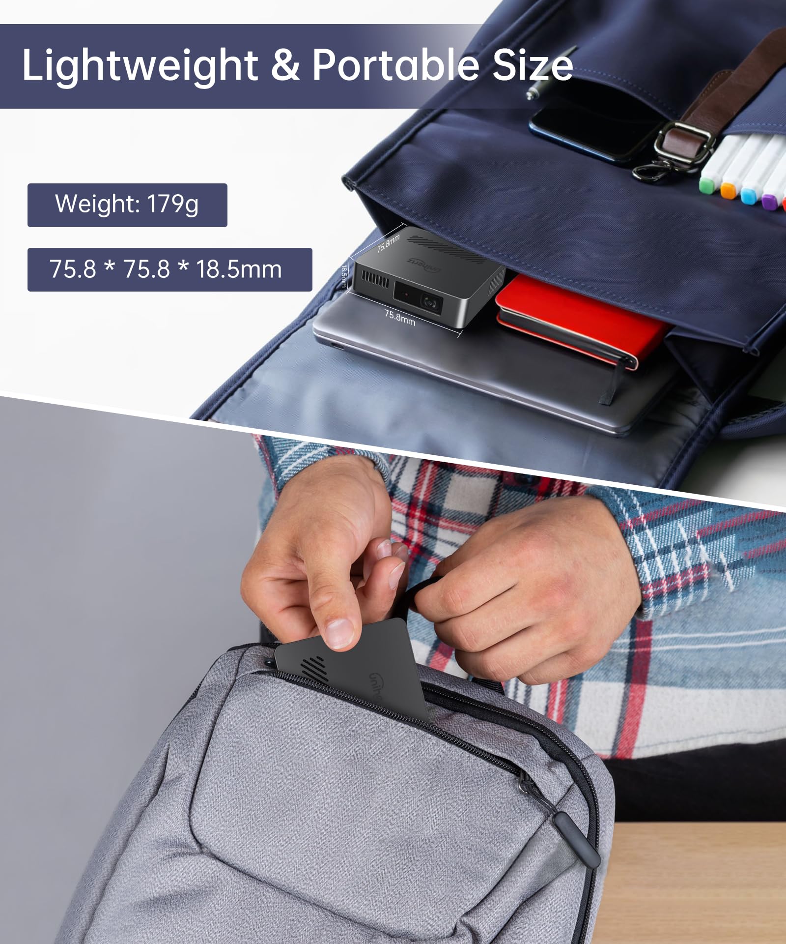 MARS - Mini proiettore DLP Full HD 720P, portatile, per piccoli film, leggero, compatibile con smartphone/laptop (senza funzione Wifi/Bluetooth)