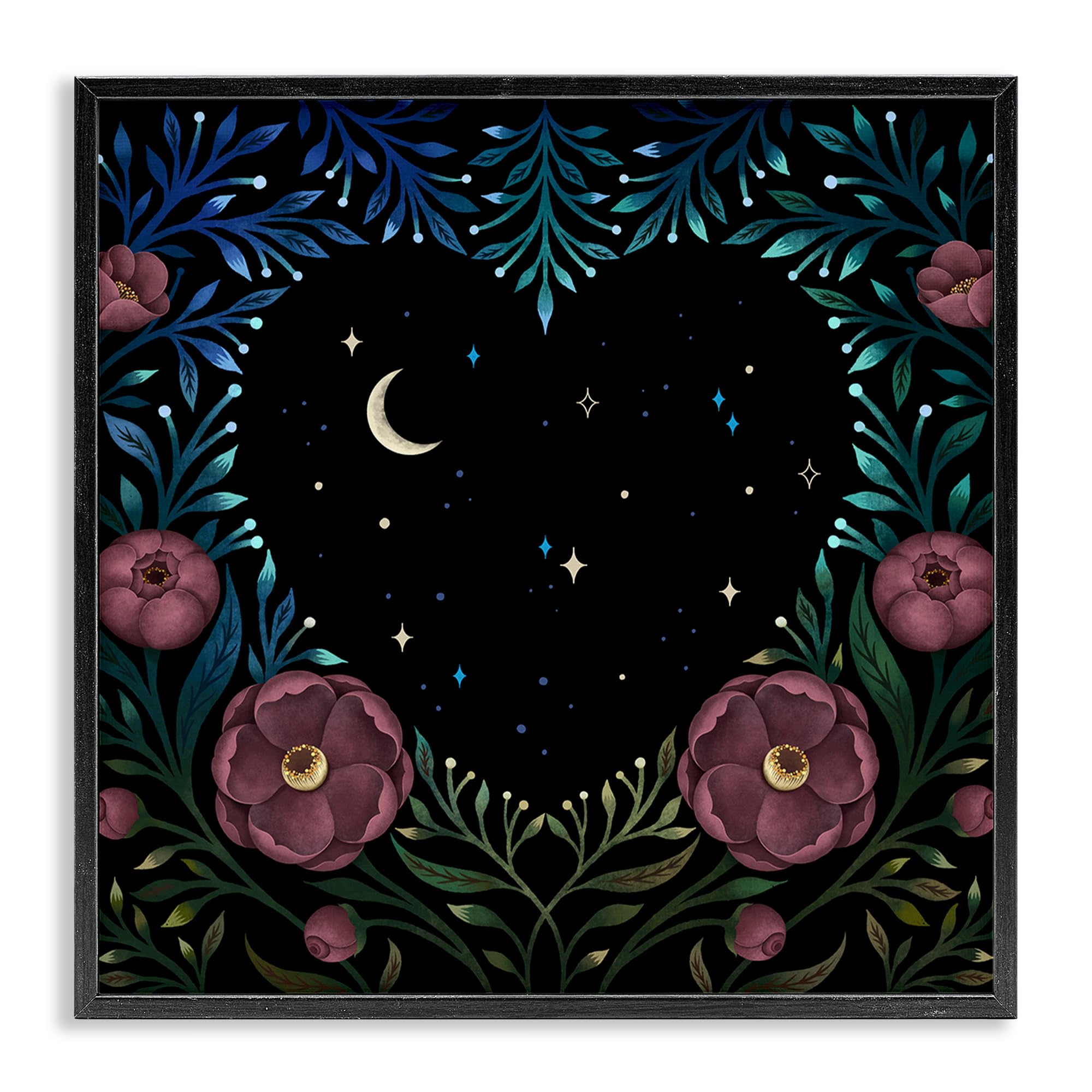 Stupell Industries 'Heart Night Sky Garden', Framed Giclee Art, Black, 17 x 17 Inches, Easy to Hang and Sturdy, Made in USA, by Episodic Drawings