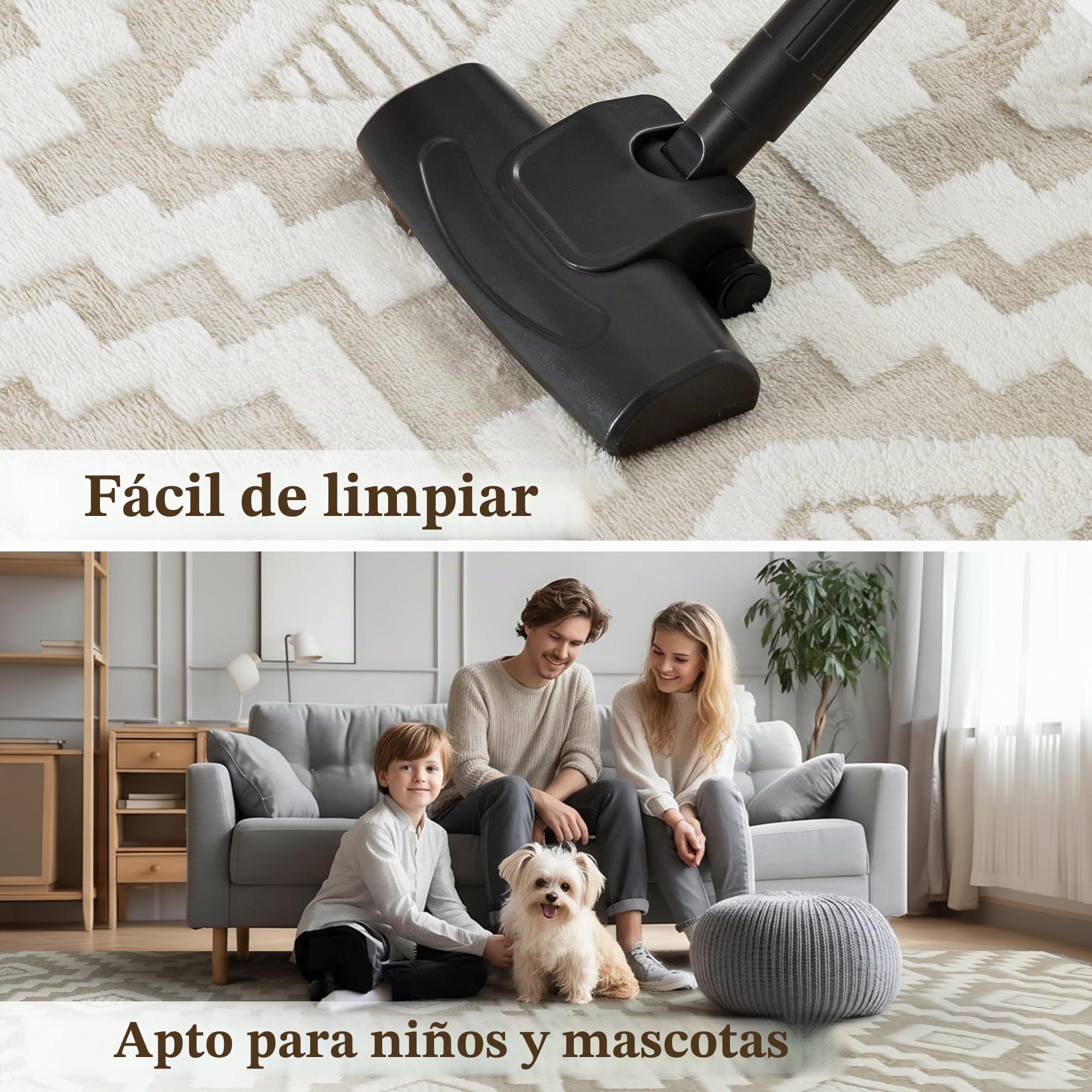 PureCozy Alfombra para salón 200x300cm Boho Dormitorio Alfombra lavable grande 3D Efecto área de pelo corto esponjosa alfombra antideslizante para comedor, habitación infantil, alfombra de cama, Beige