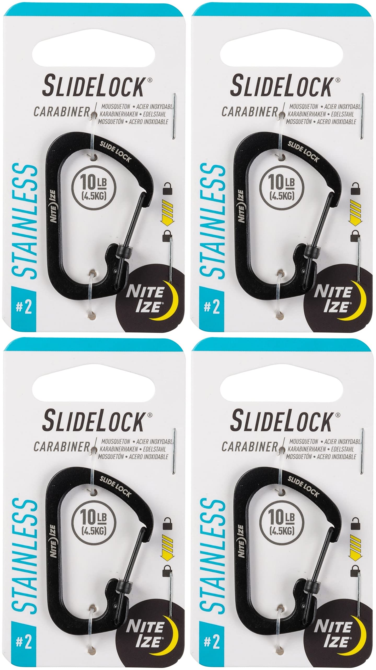 Nite Ize SlideLock 1.8 in. Dia. Stainless Steel Black Carabiner Key Holder