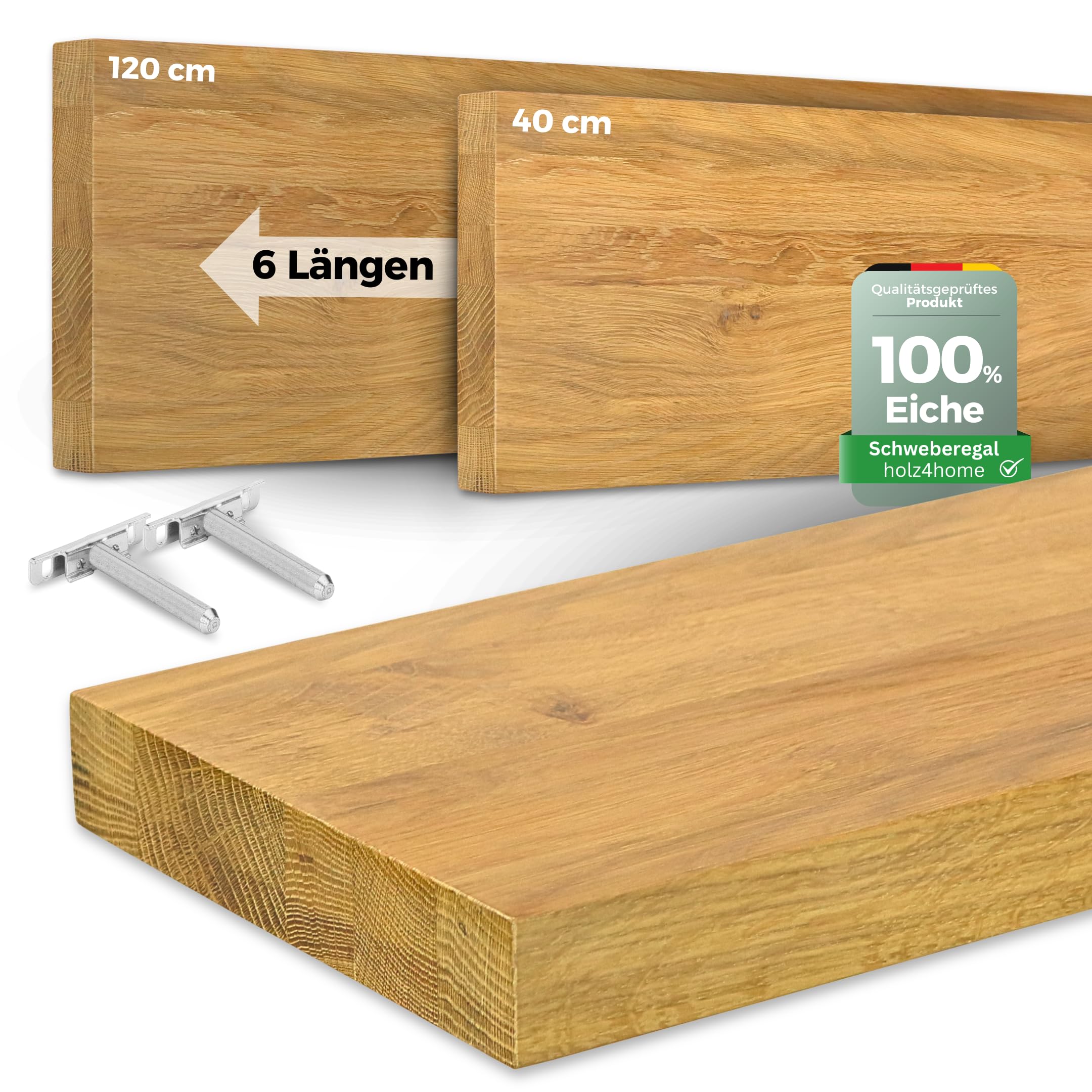 holz4home Wandregal aus Eiche – Natur geölt, 70 cm Länge