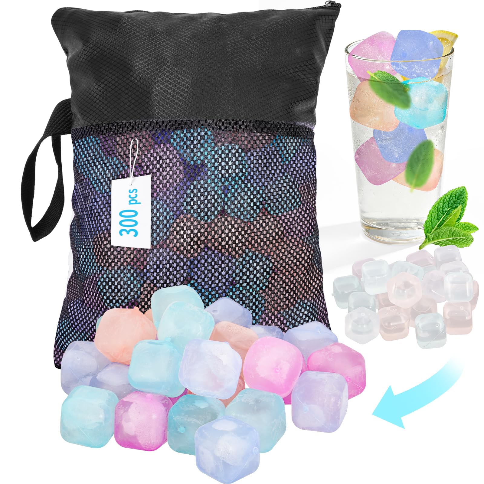 VOGVOG Reusable Ice Cubes for Coolers, Color-Changing, Square, 300 Pack