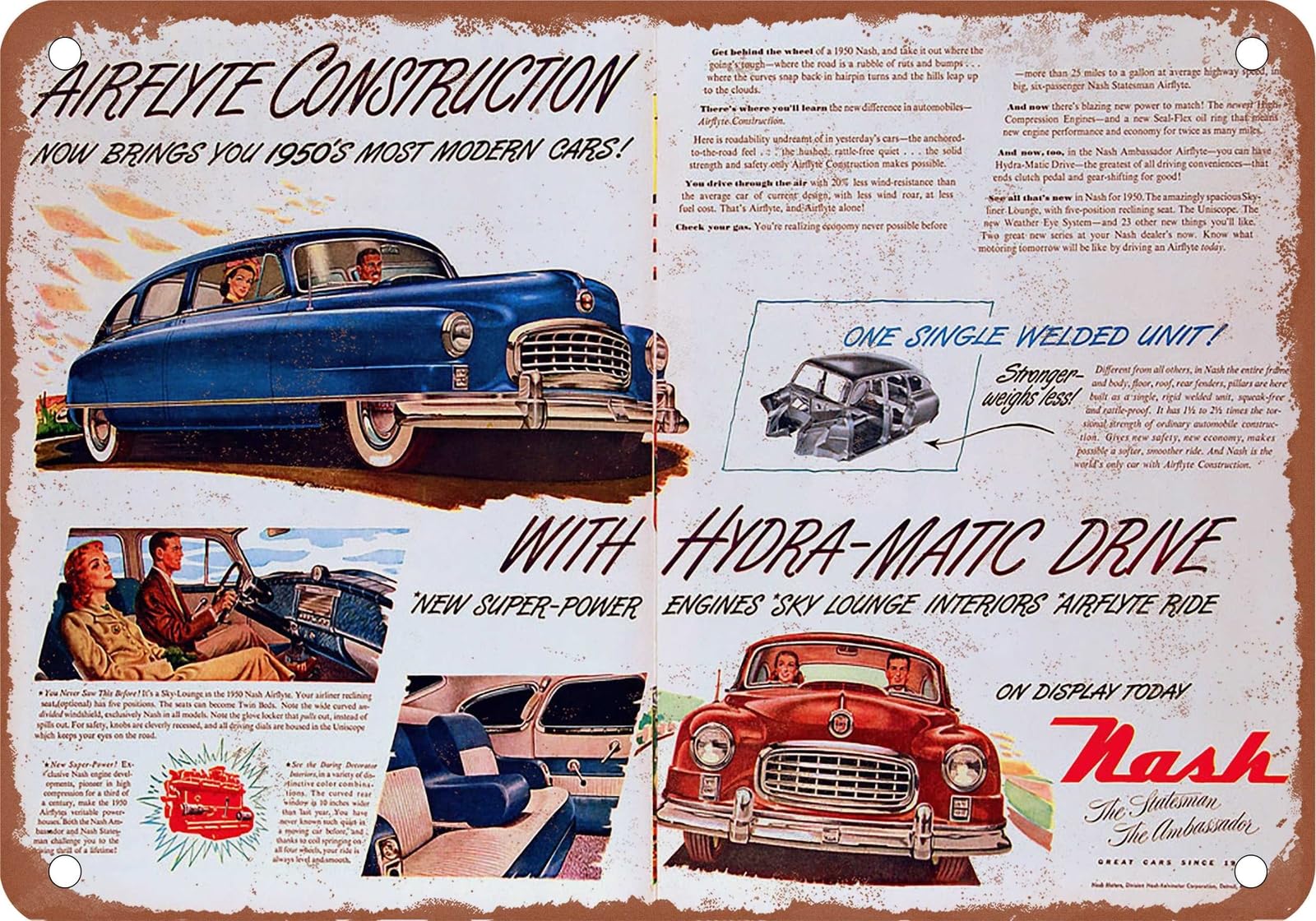 METAL SIGN - 1950 Nash Vintage Ad 01 - Old Retro Rusty Look home decor