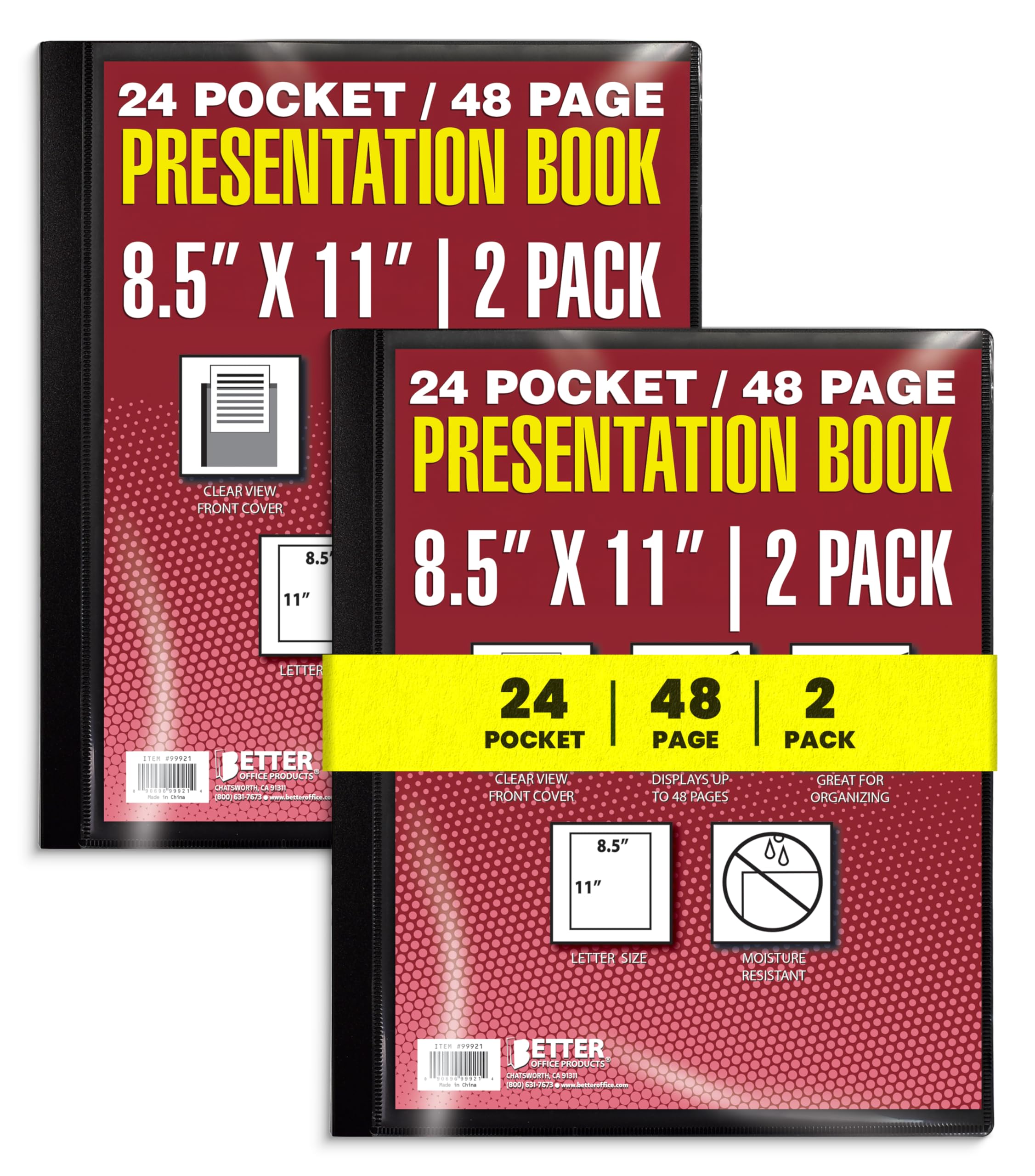 Better Office Products 24 Pocket Bound Presentation Book, Black, Clear View Front Cover, 48 Sheet Protector Pages, 8.5" x 11" Sheets, Art Portfolio,