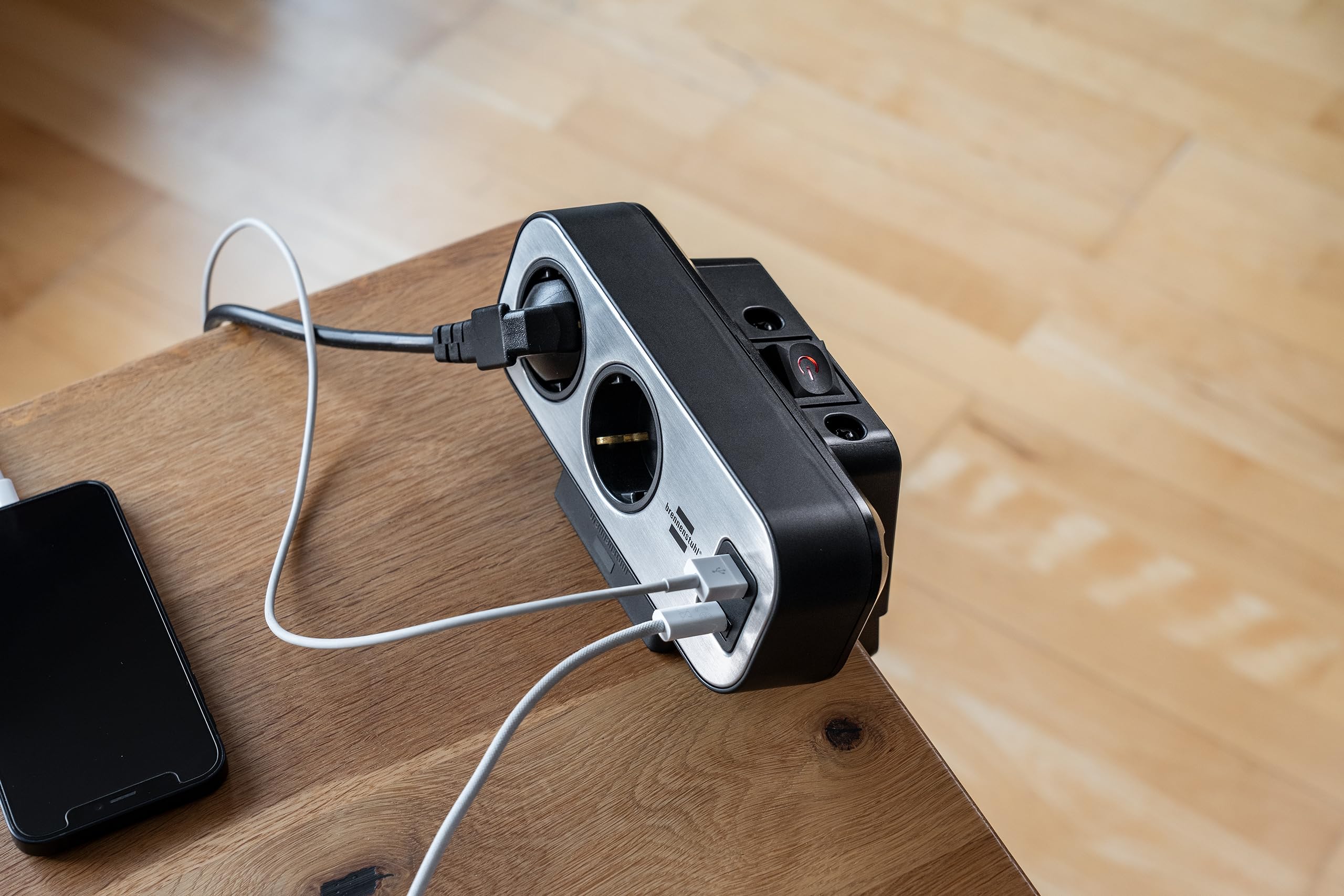 Brennenstuhl estilo Duplex Tischsteckdosenleiste 2m, mit Überspannungsschutz,1x USB C, 1x USB A, 9x