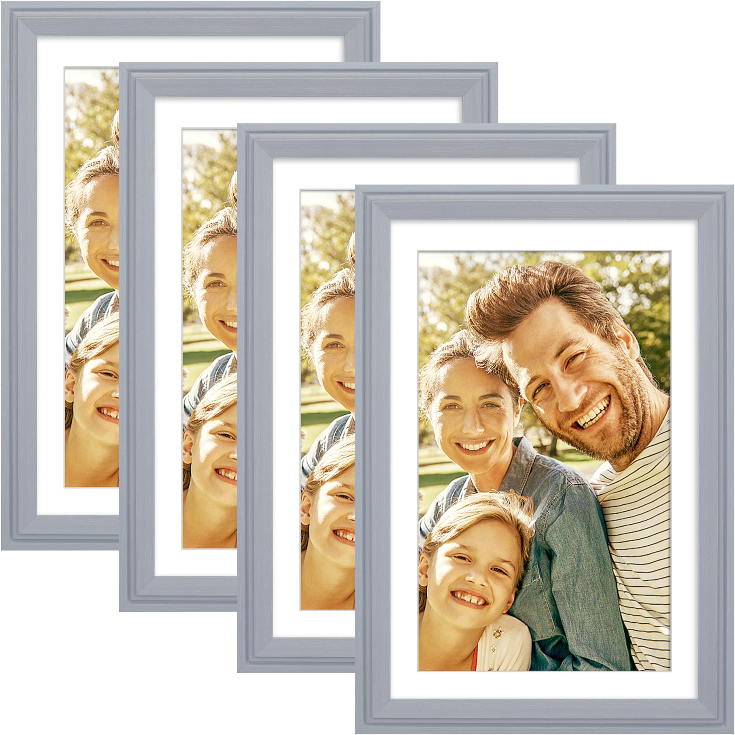 WUIRCCX 11x17 picture frame set of 4 in Grey with Plexiglas, and 11x17 matted to 9x14,Wall and Tabletop Display,picture frame with mat.